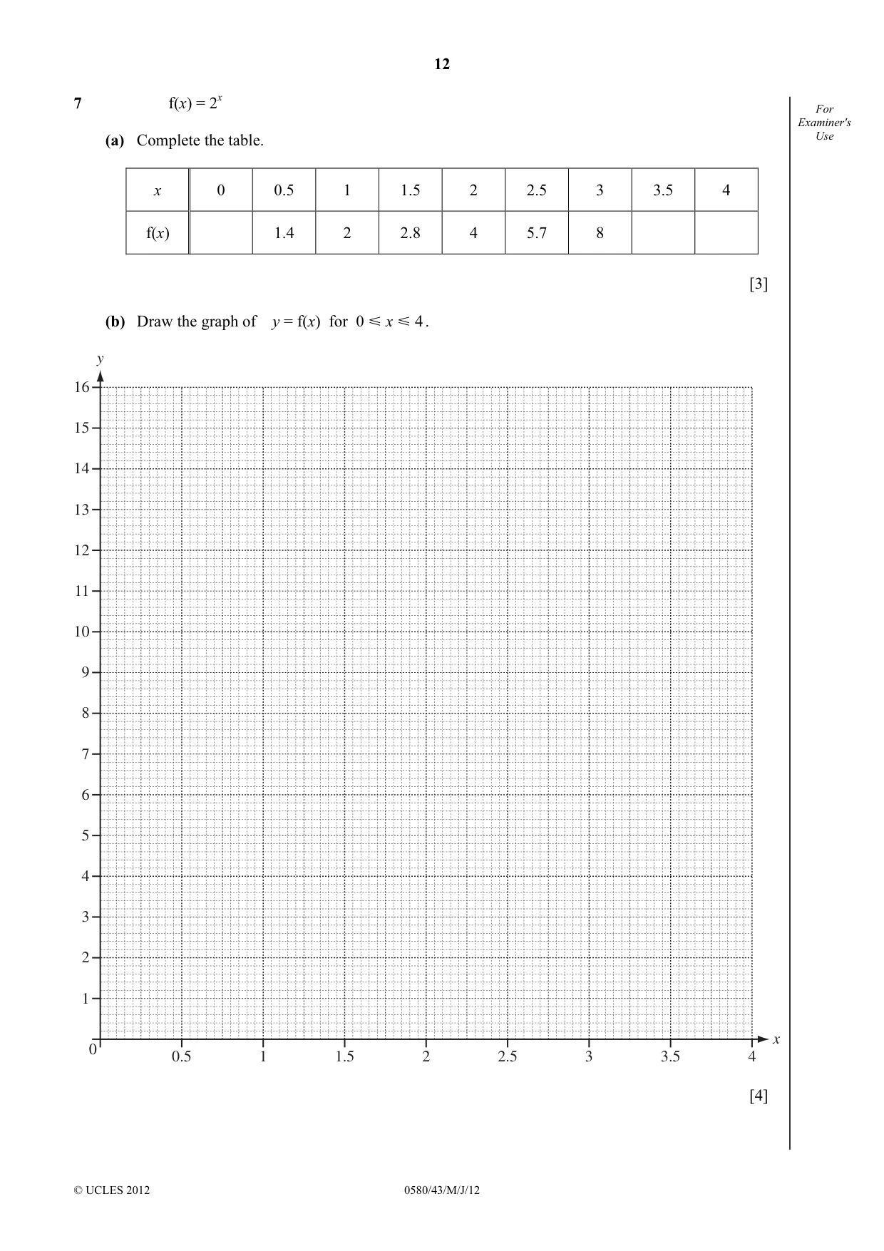 Cambridge IGCSE Mathematics 0580 2012 May/June Paper 4 · Variant 3 question paper, page 12 of 20