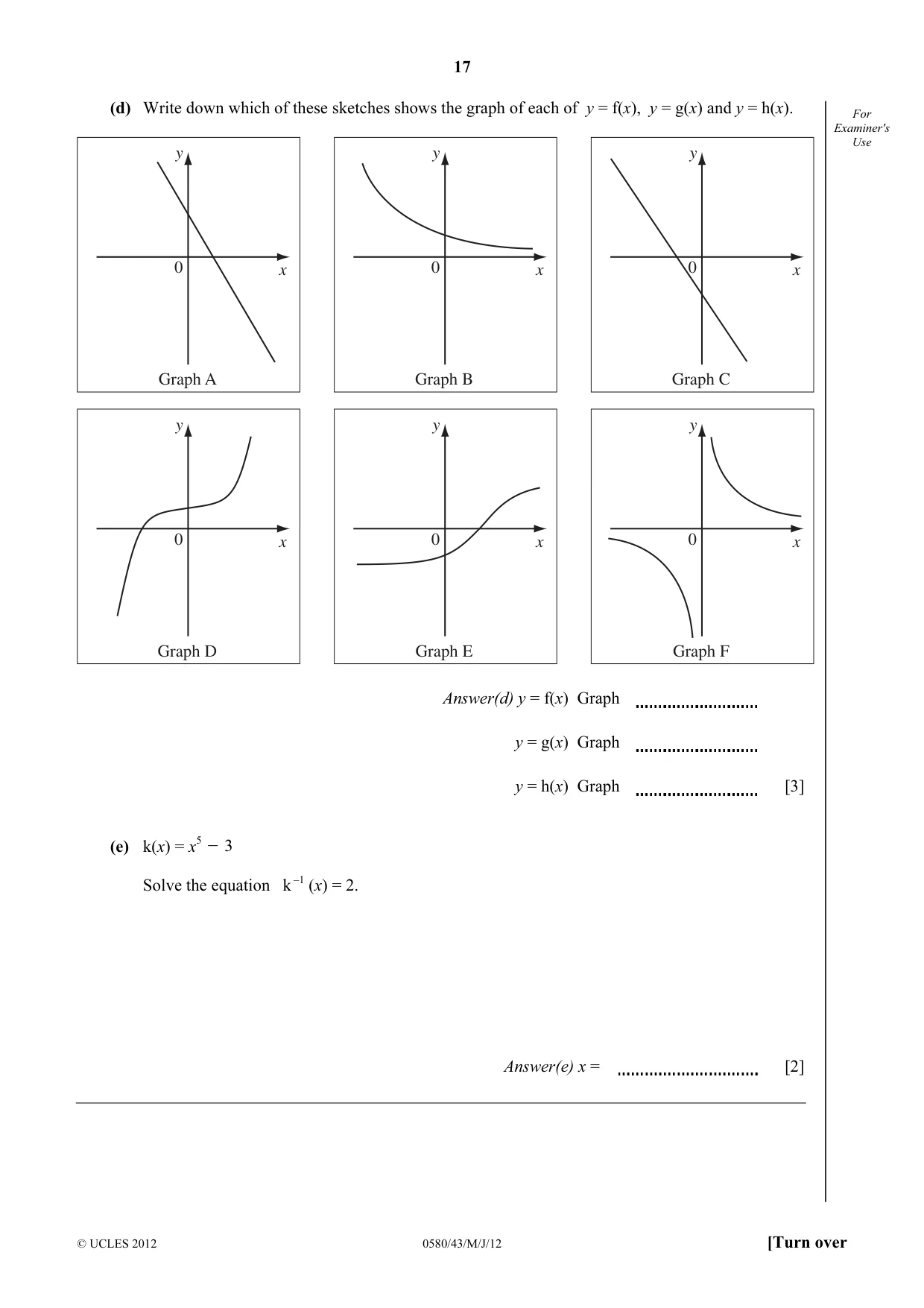 Cambridge IGCSE Mathematics 0580 2012 May/June Paper 4 · Variant 3 question paper, page 17 of 20