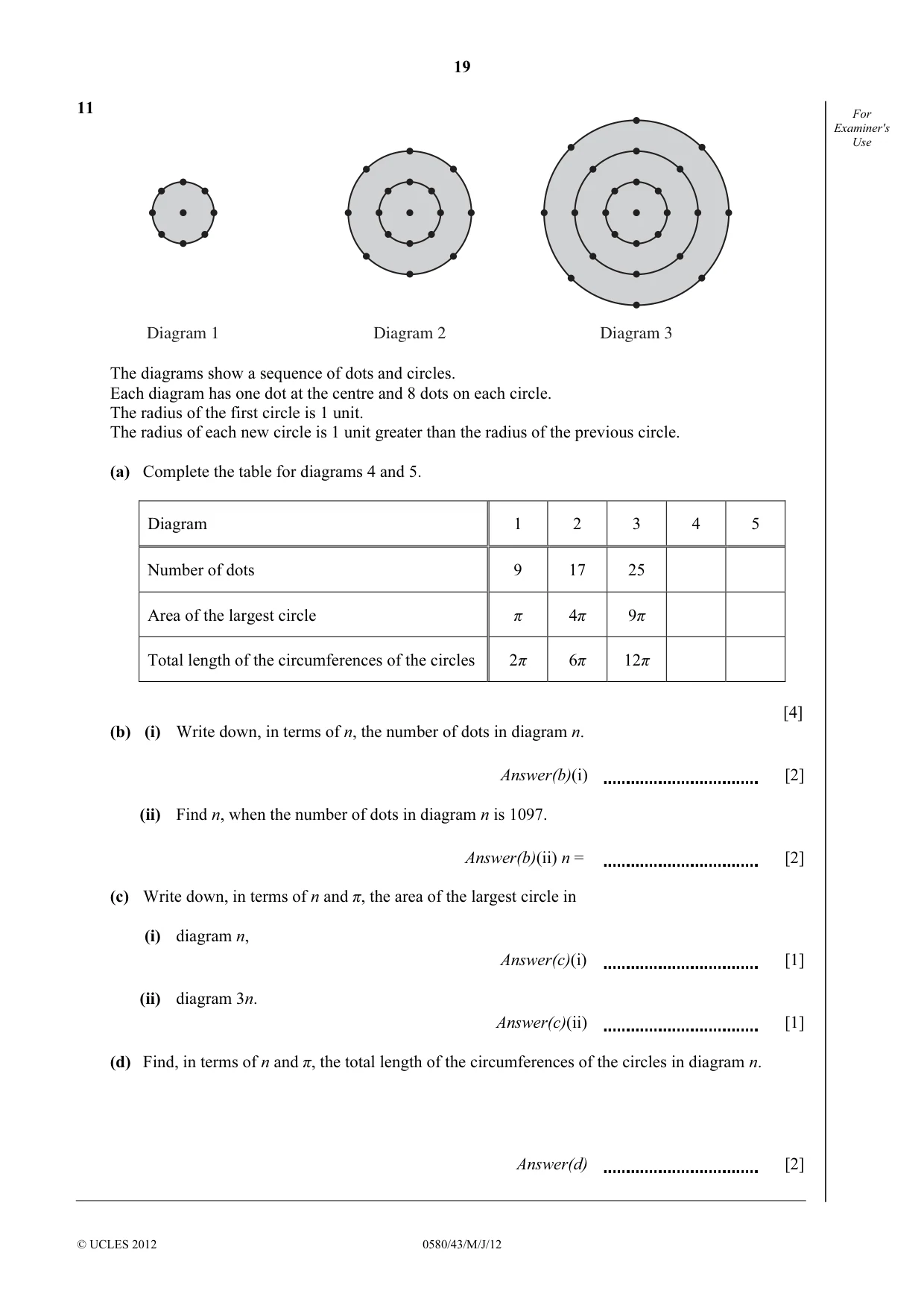 Cambridge IGCSE Mathematics 0580 2012 May/June Paper 4 · Variant 3 question paper, page 19 of 20