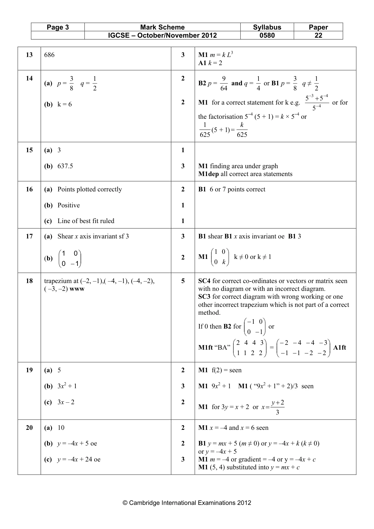 Mark scheme, page 3 of 3