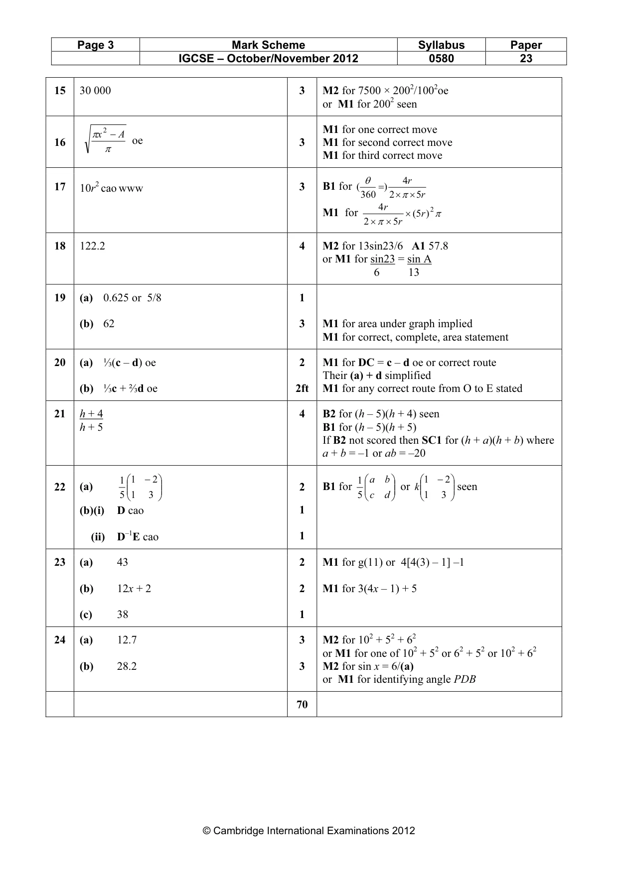 Mark scheme, page 3 of 3