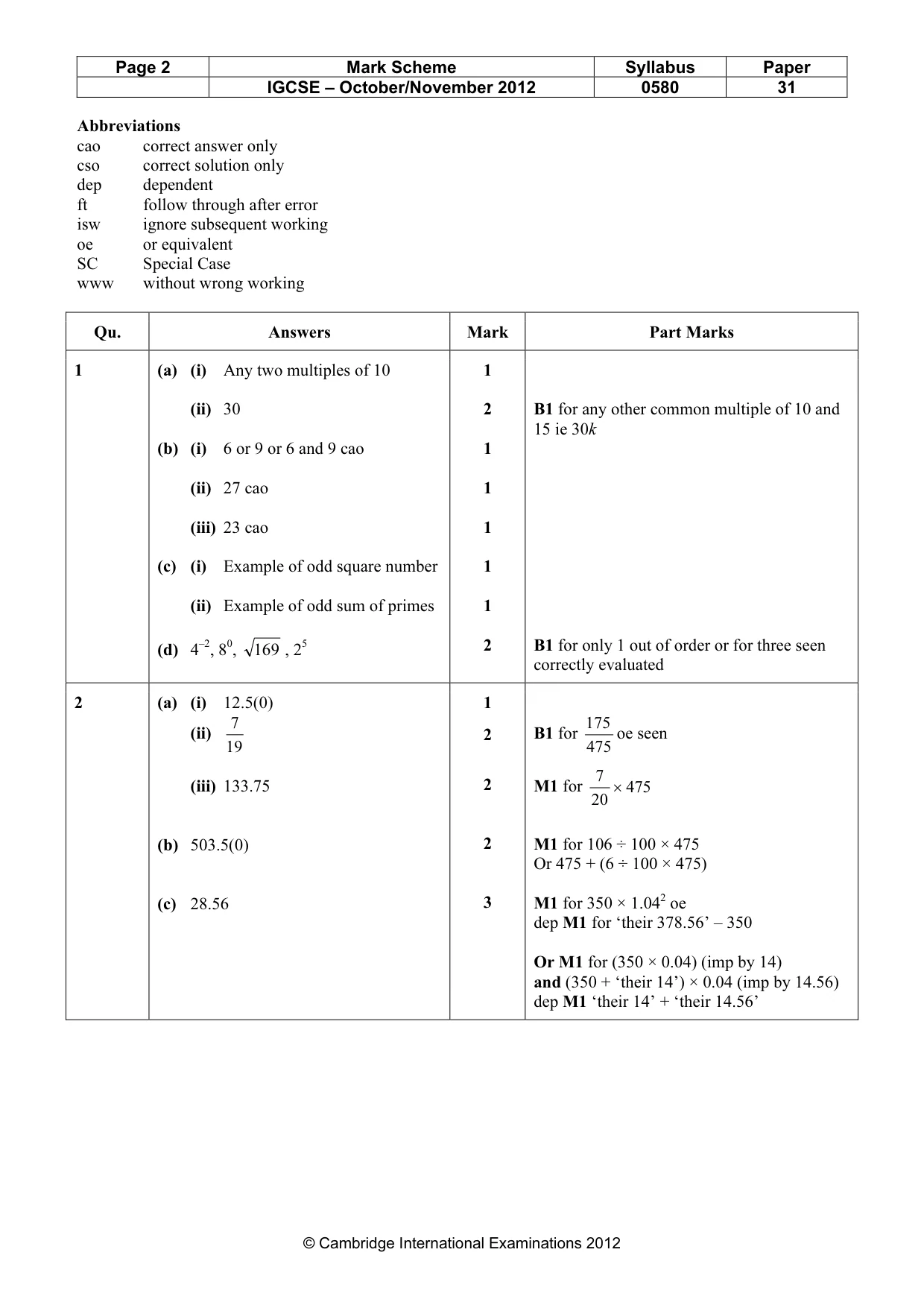Mark scheme, page 2 of 6