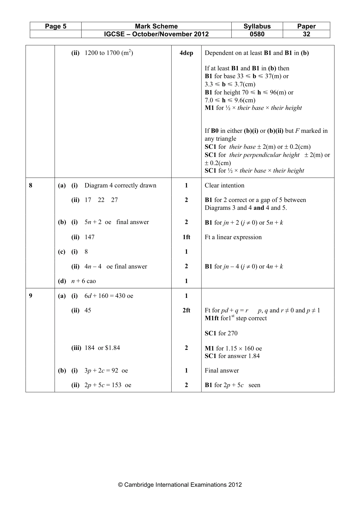 Mark scheme, page 5 of 6