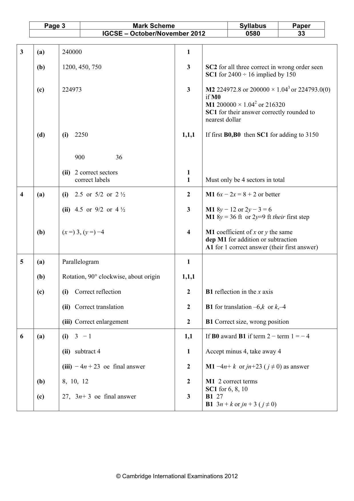 Mark scheme, page 3 of 5