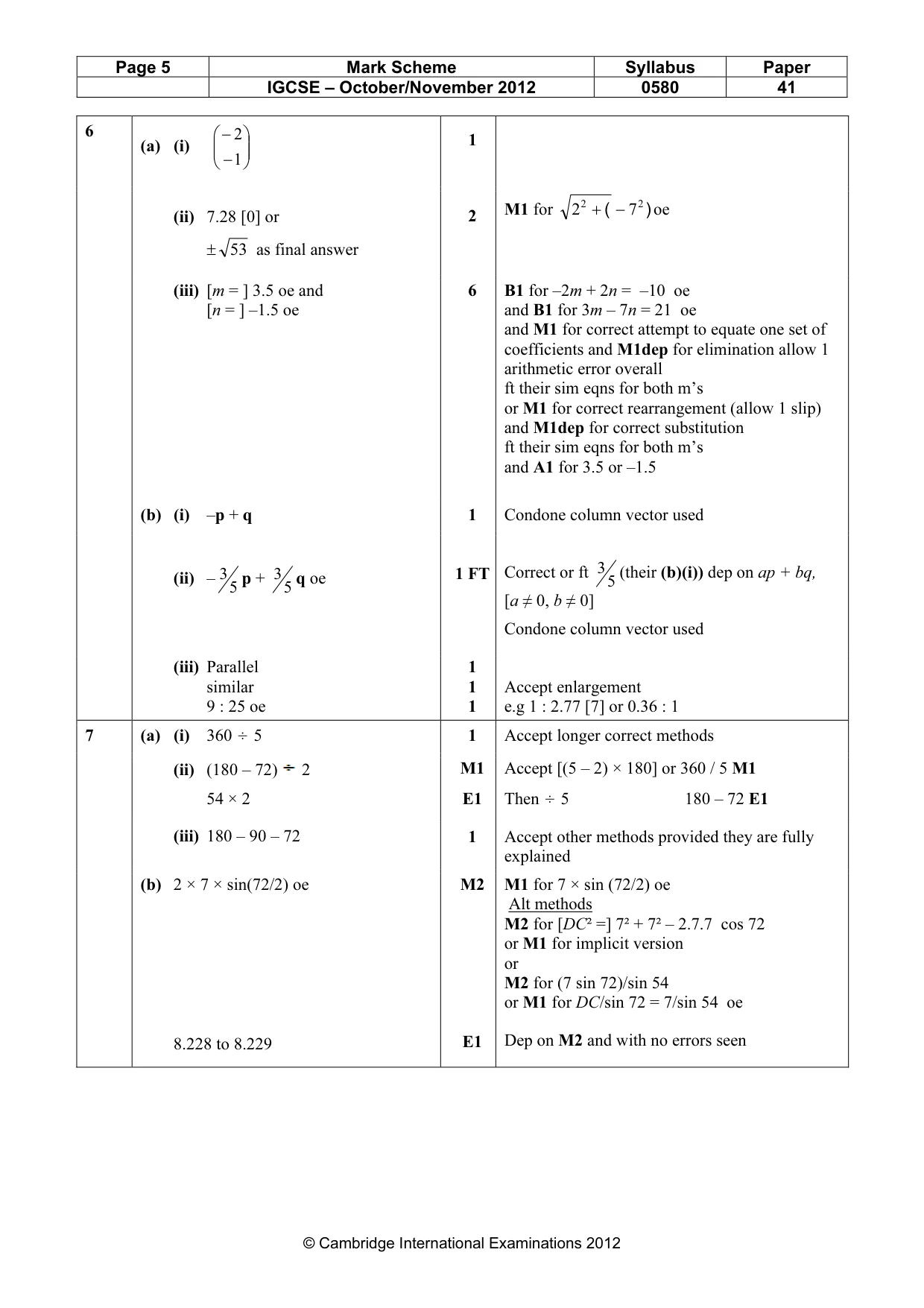 Mark scheme, page 5 of 7