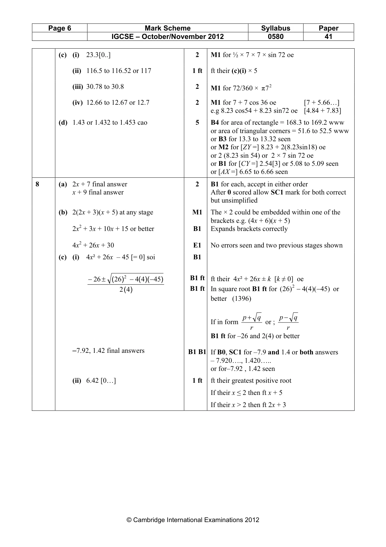 Mark scheme, page 6 of 7