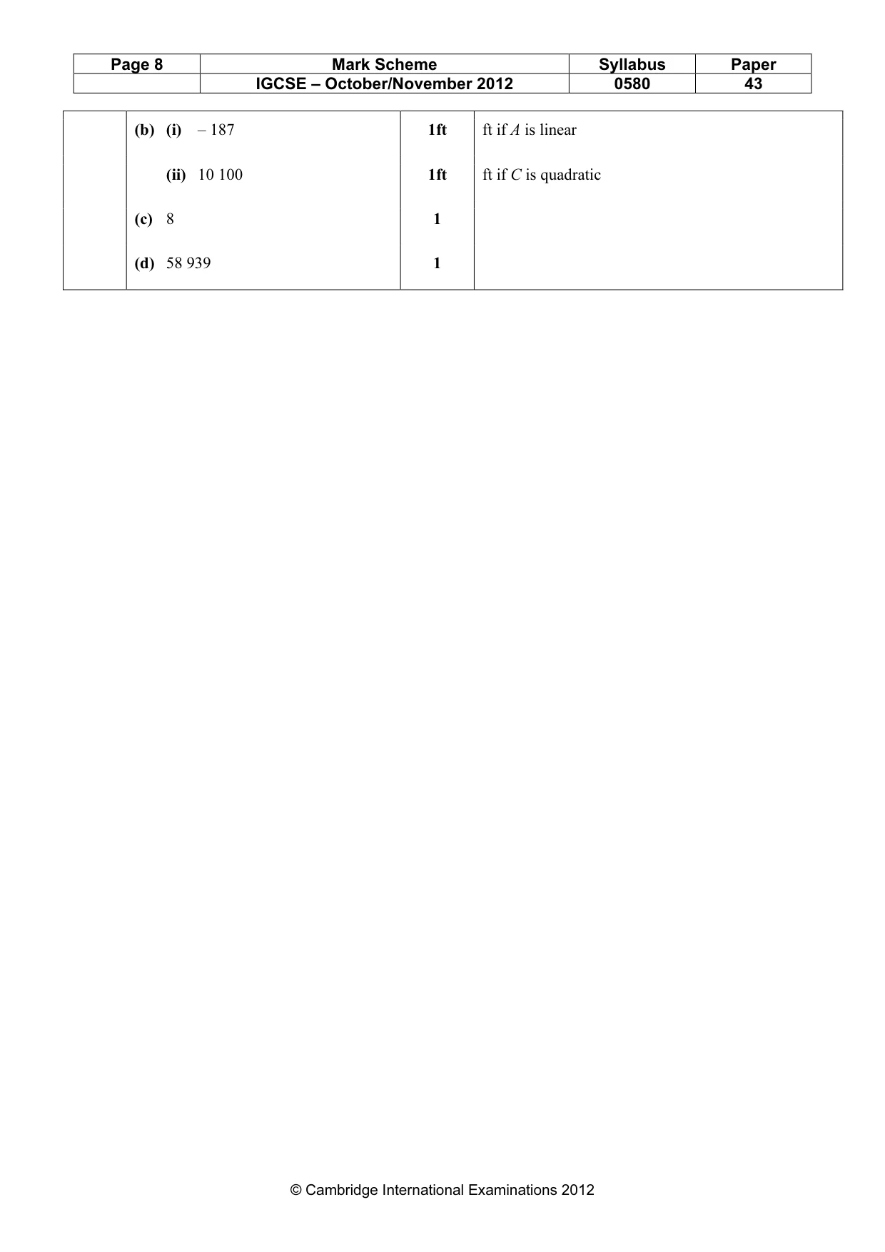 Mark scheme, page 8 of 8