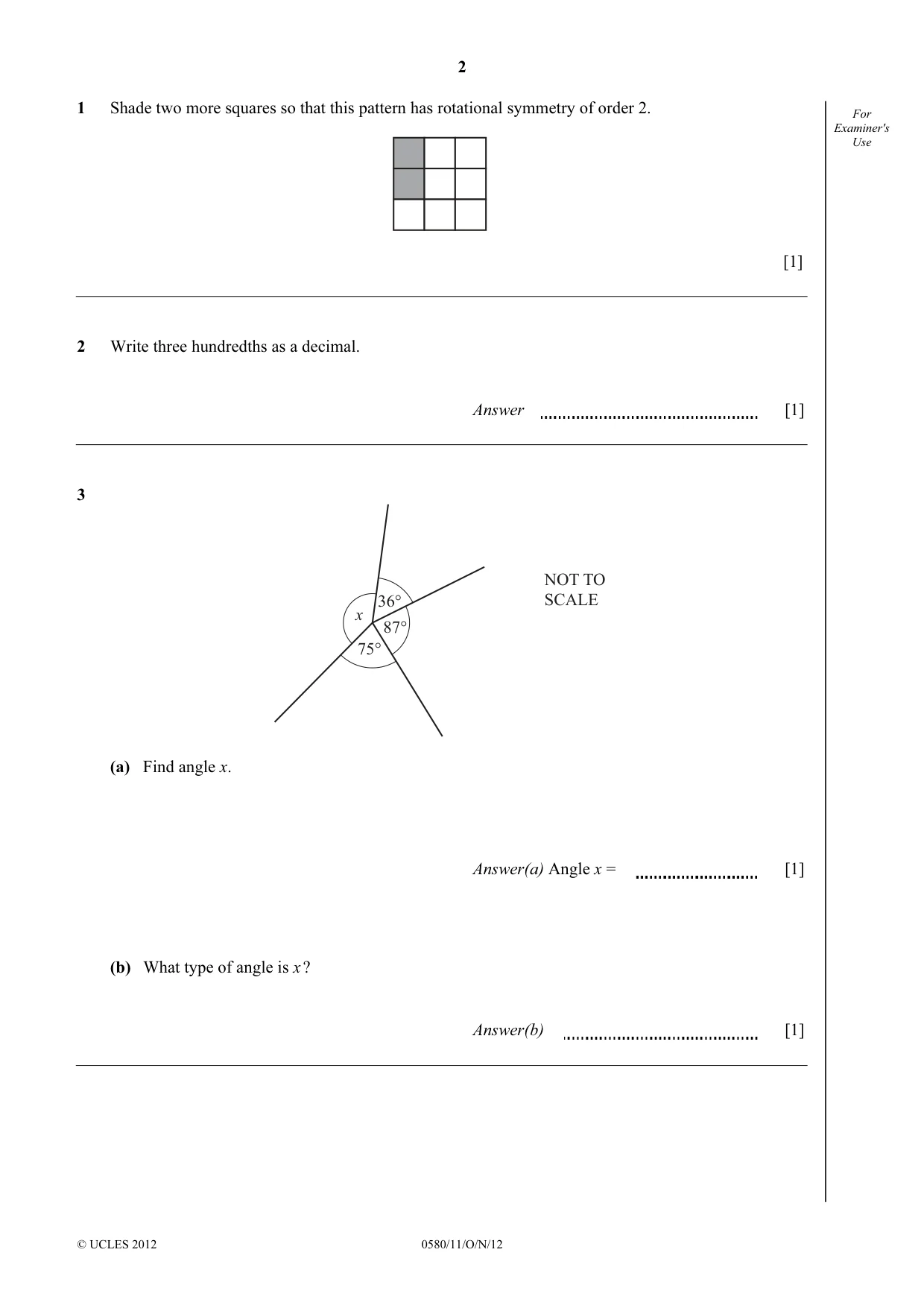 Cambridge IGCSE Mathematics 0580 2012 Oct/Nov Paper 1 · Variant 1 question paper, page 2 of 12