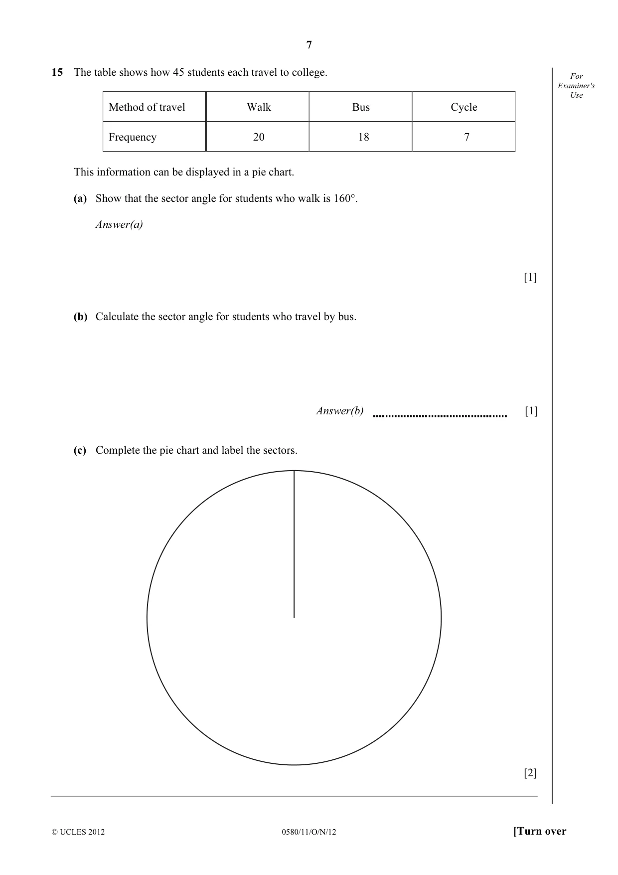 Cambridge IGCSE Mathematics 0580 2012 Oct/Nov Paper 1 · Variant 1 question paper, page 7 of 12