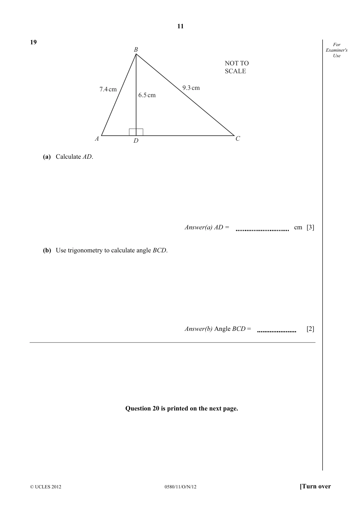 Cambridge IGCSE Mathematics 0580 2012 Oct/Nov Paper 1 · Variant 1 question paper, page 11 of 12
