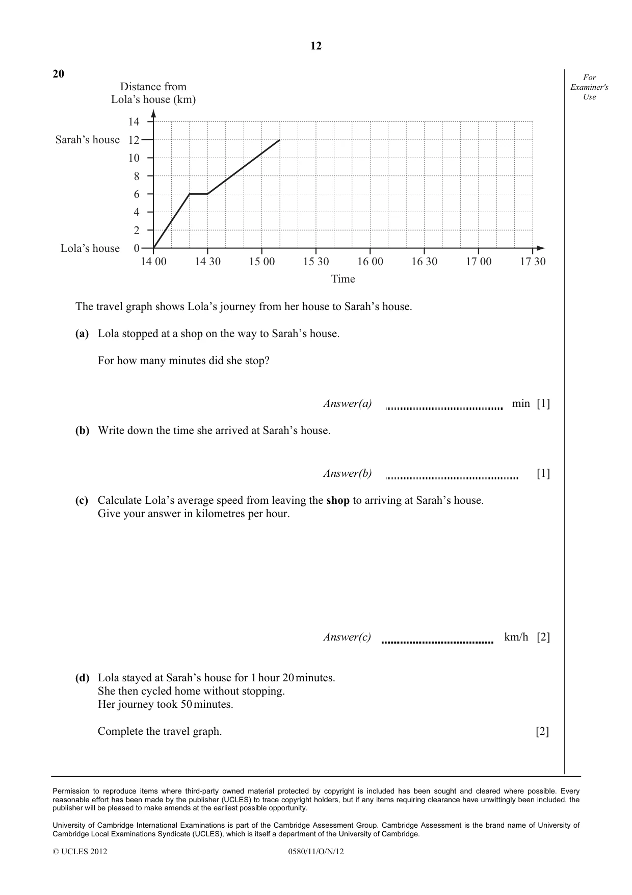 Cambridge IGCSE Mathematics 0580 2012 Oct/Nov Paper 1 · Variant 1 question paper, page 12 of 12