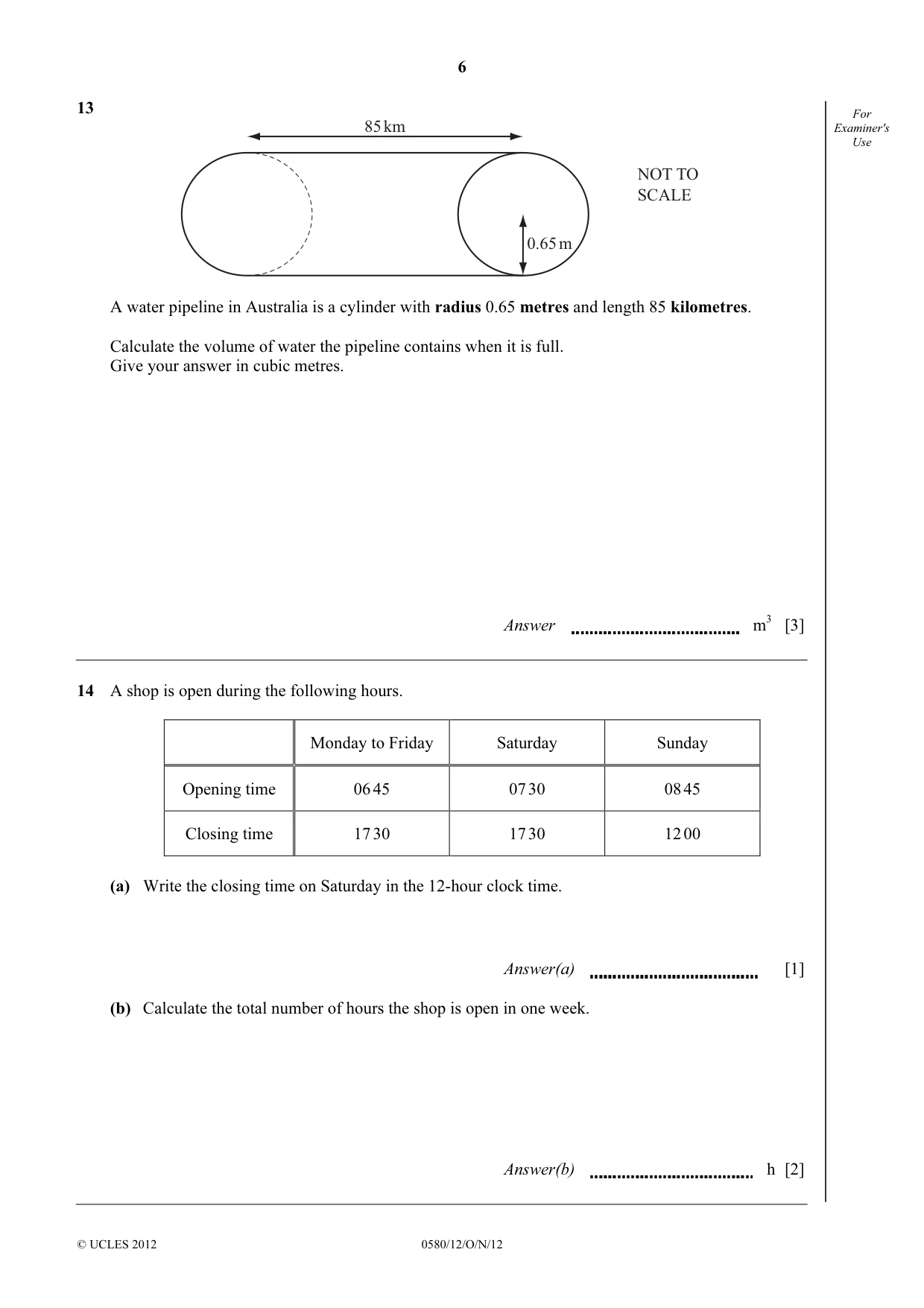 Cambridge IGCSE Mathematics 0580 2012 Oct/Nov Paper 1 · Variant 2 question paper, page 6 of 12