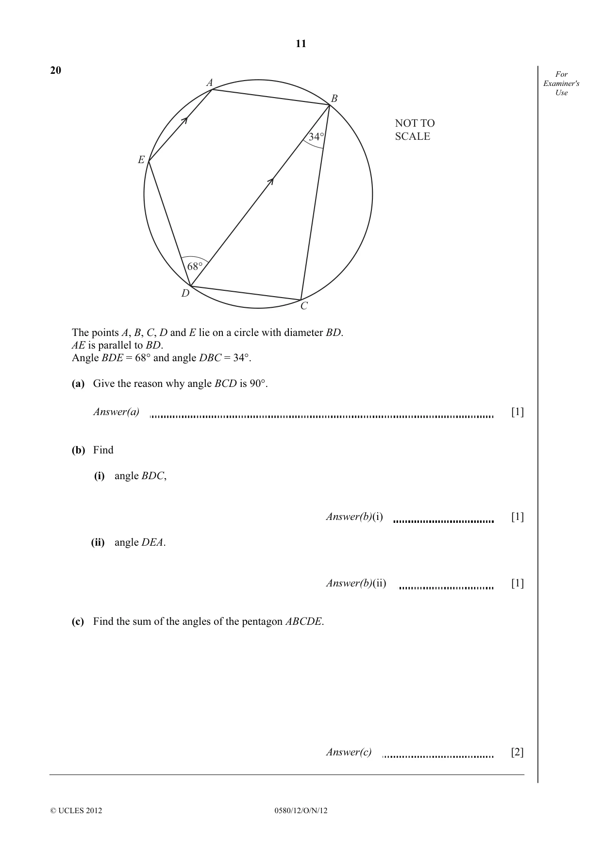 Cambridge IGCSE Mathematics 0580 2012 Oct/Nov Paper 1 · Variant 2 question paper, page 11 of 12