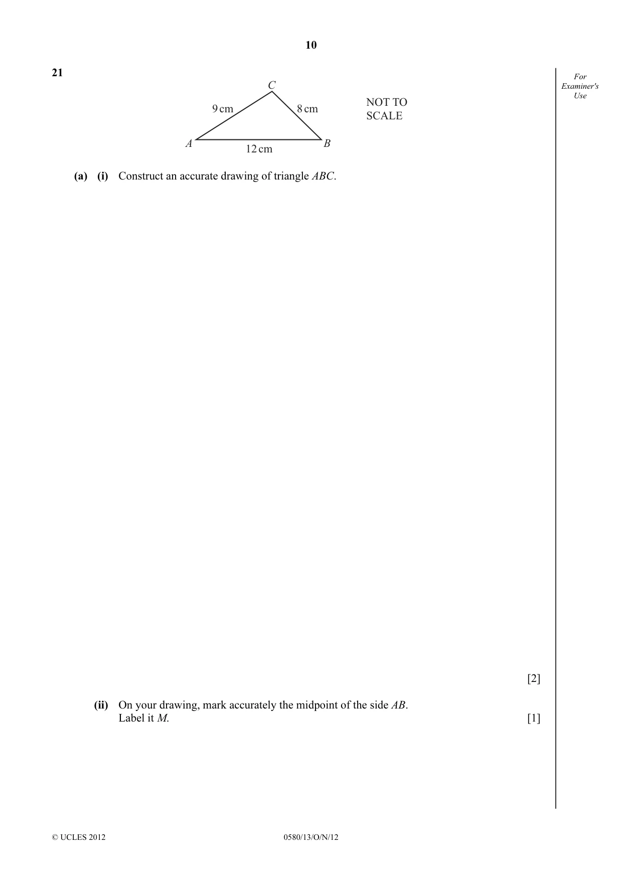 Cambridge IGCSE Mathematics 0580 2012 Oct/Nov Paper 1 · Variant 3 question paper, page 10 of 12