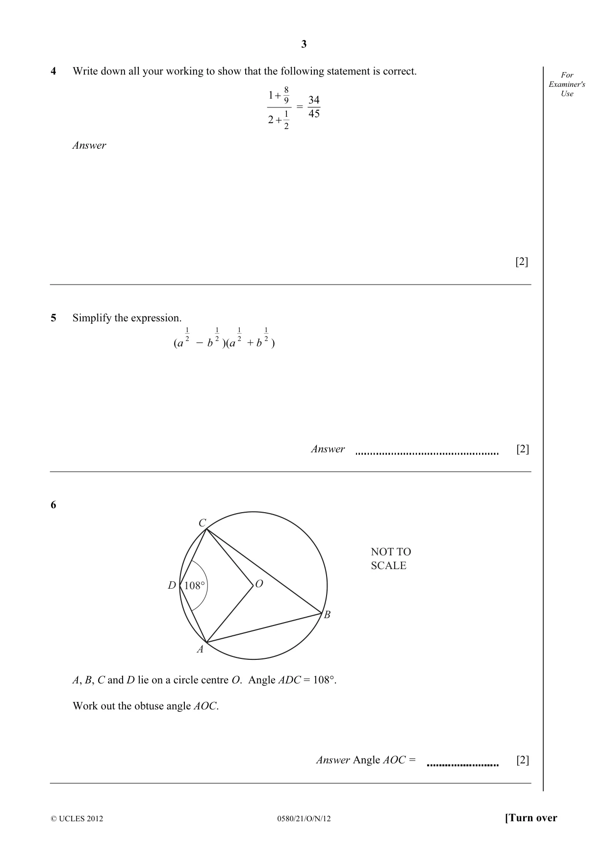 Cambridge IGCSE Mathematics 0580 2012 Oct/Nov Paper 2 · Variant 1 question paper, page 3 of 12