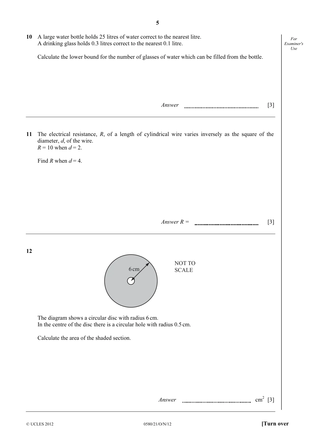 Cambridge IGCSE Mathematics 0580 2012 Oct/Nov Paper 2 · Variant 1 question paper, page 5 of 12