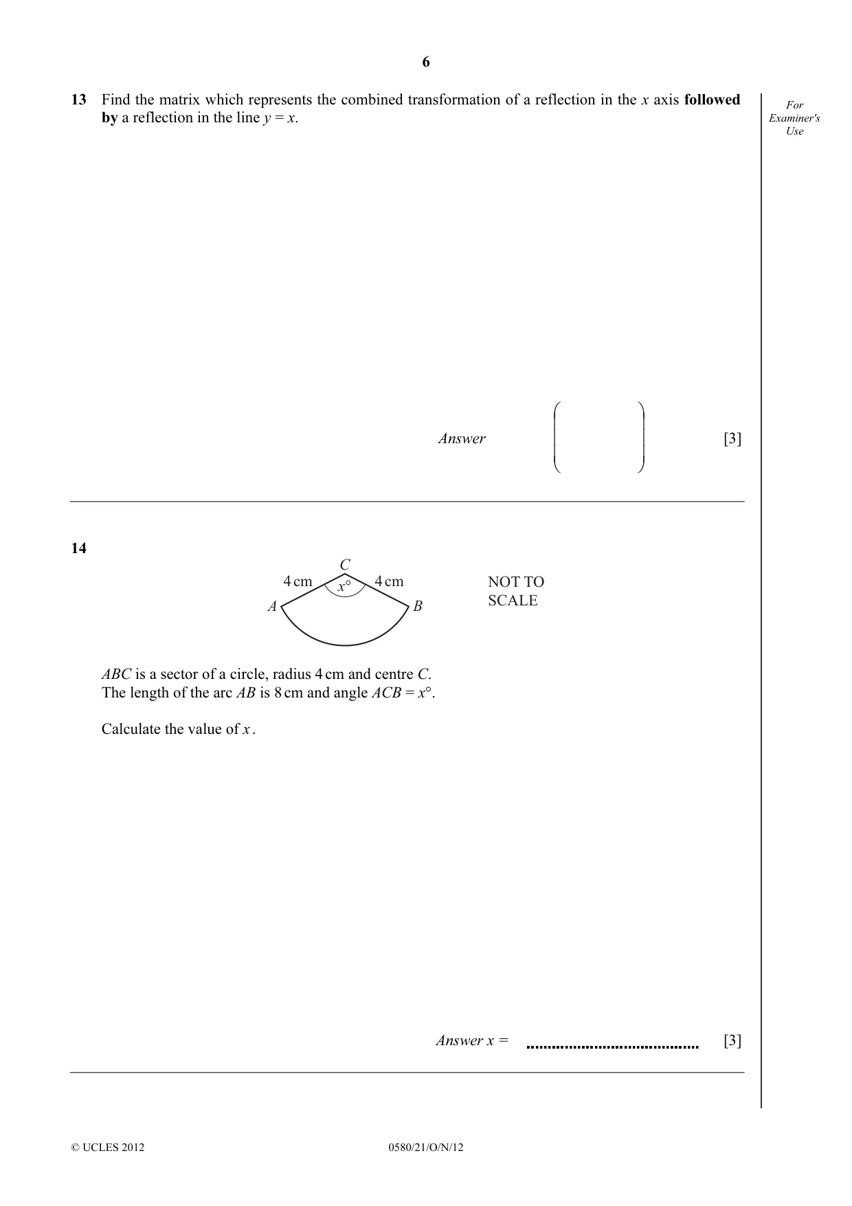 Cambridge IGCSE Mathematics 0580 2012 Oct/Nov Paper 2 · Variant 1 question paper, page 6 of 12