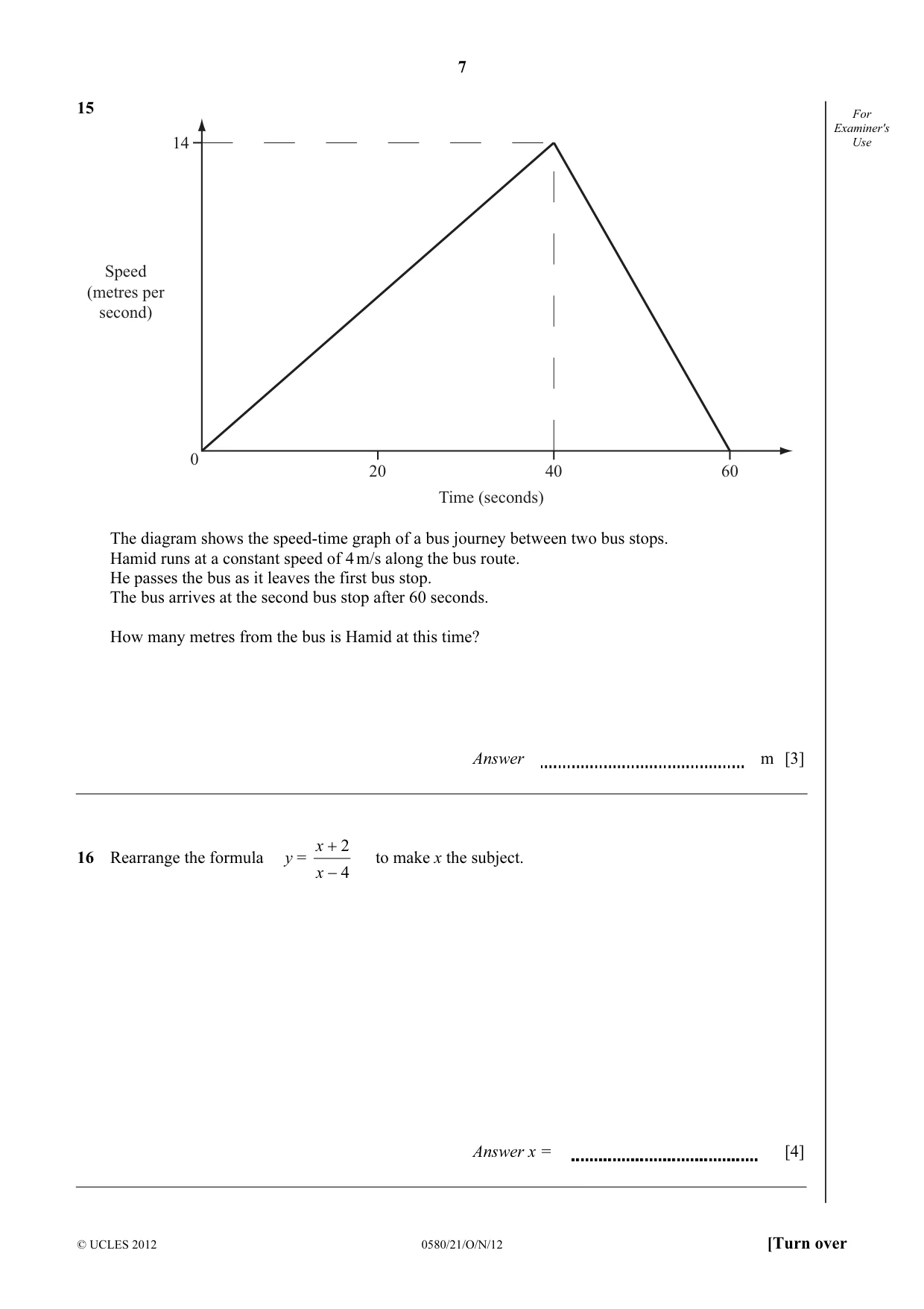 Cambridge IGCSE Mathematics 0580 2012 Oct/Nov Paper 2 · Variant 1 question paper, page 7 of 12