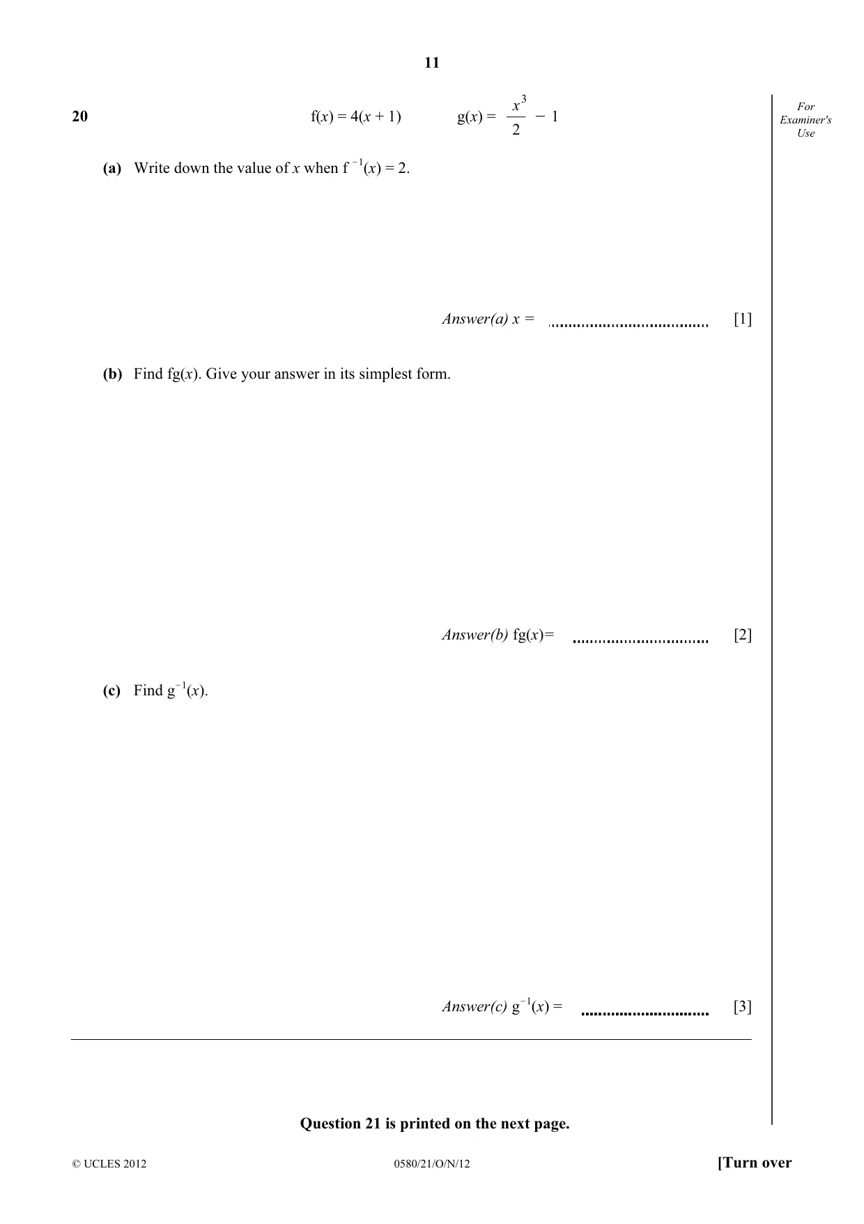 Cambridge IGCSE Mathematics 0580 2012 Oct/Nov Paper 2 · Variant 1 question paper, page 11 of 12