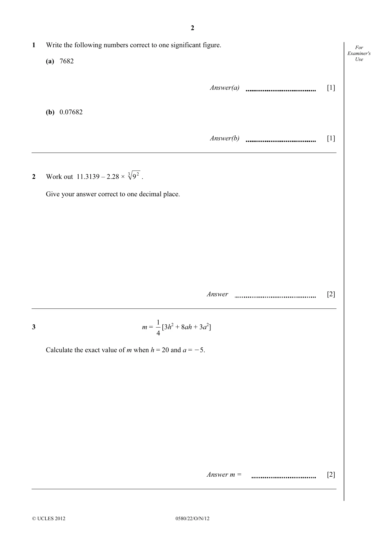 Cambridge IGCSE Mathematics 0580 2012 Oct/Nov Paper 2 · Variant 2 question paper, page 2 of 12