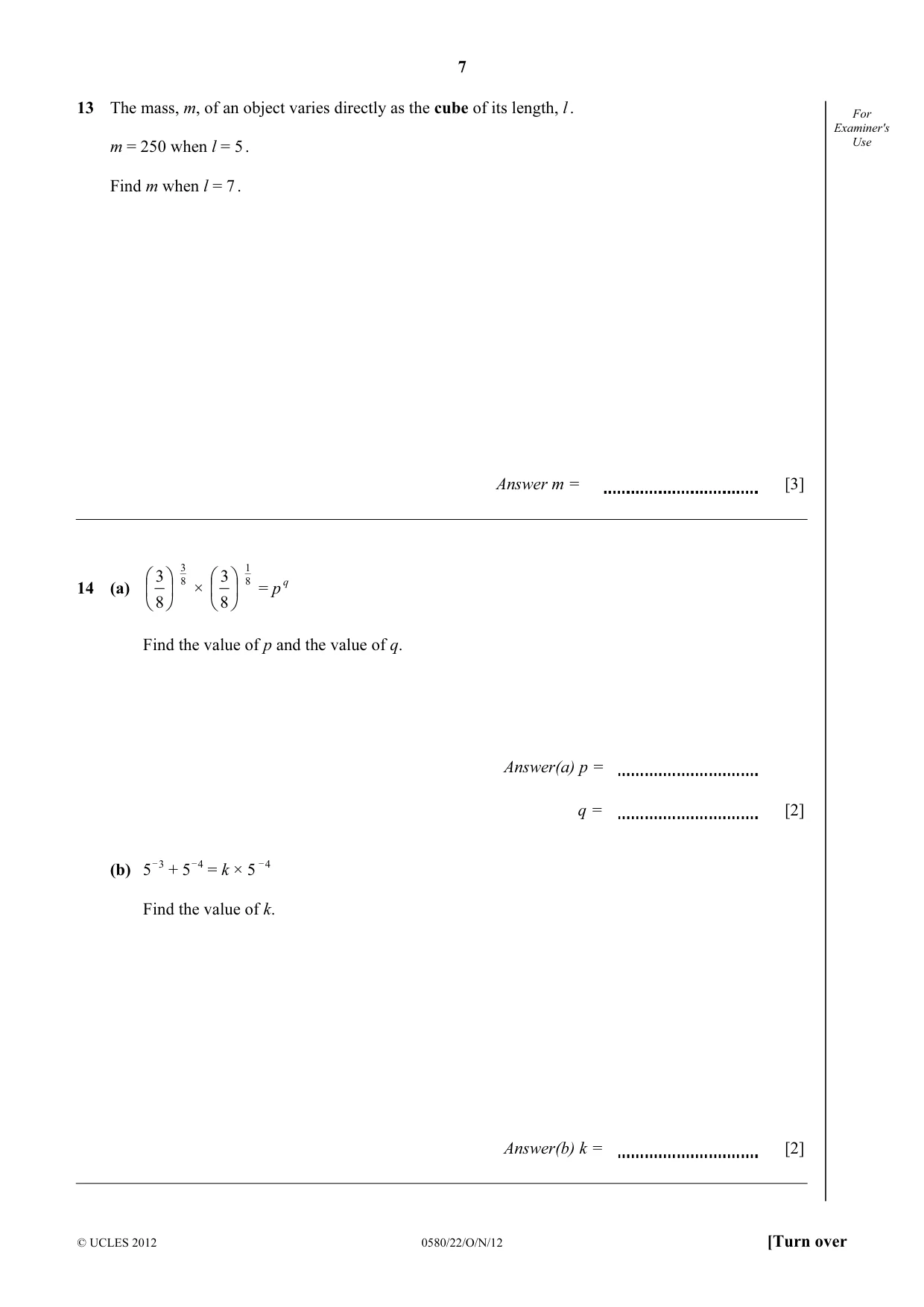 Cambridge IGCSE Mathematics 0580 2012 Oct/Nov Paper 2 · Variant 2 question paper, page 7 of 12