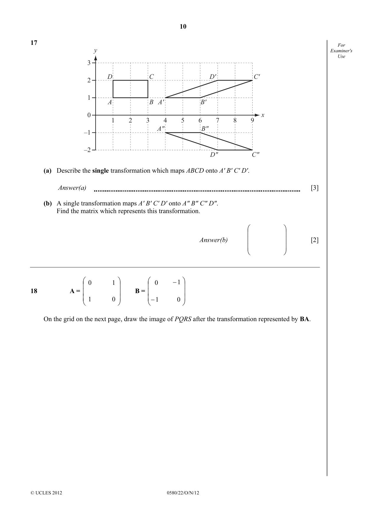 Cambridge IGCSE Mathematics 0580 2012 Oct/Nov Paper 2 · Variant 2 question paper, page 10 of 12