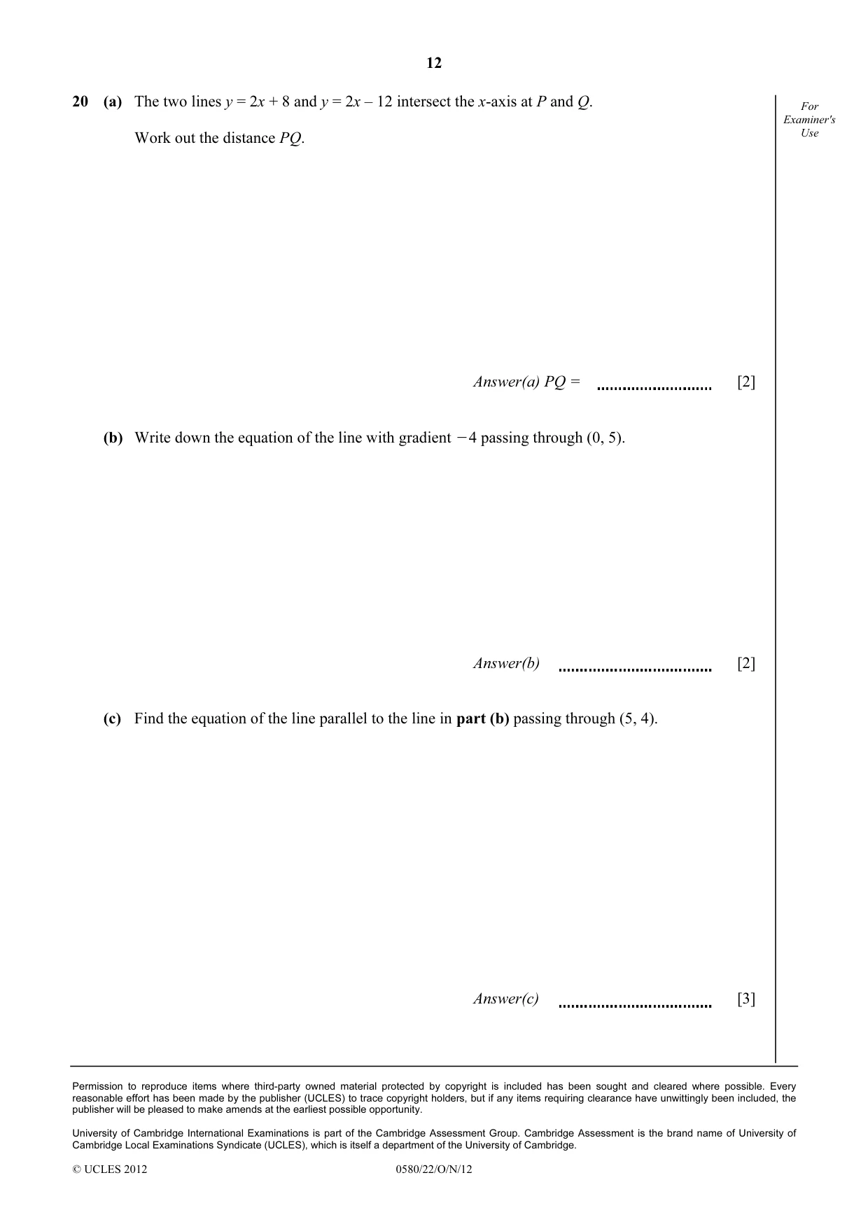 Cambridge IGCSE Mathematics 0580 2012 Oct/Nov Paper 2 · Variant 2 question paper, page 12 of 12