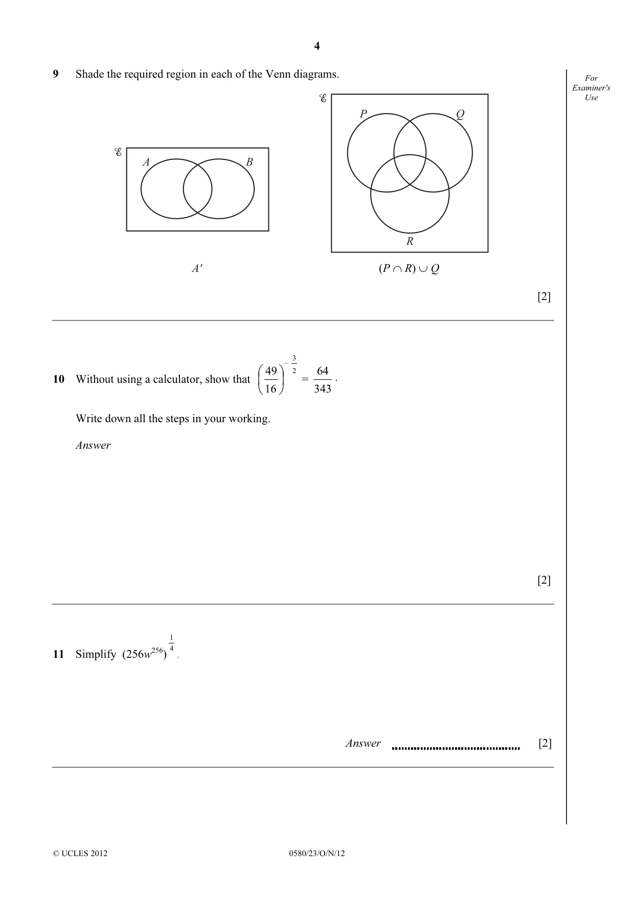 Cambridge IGCSE Mathematics 0580 2012 Oct/Nov Paper 2 · Variant 3 question paper, page 4 of 12