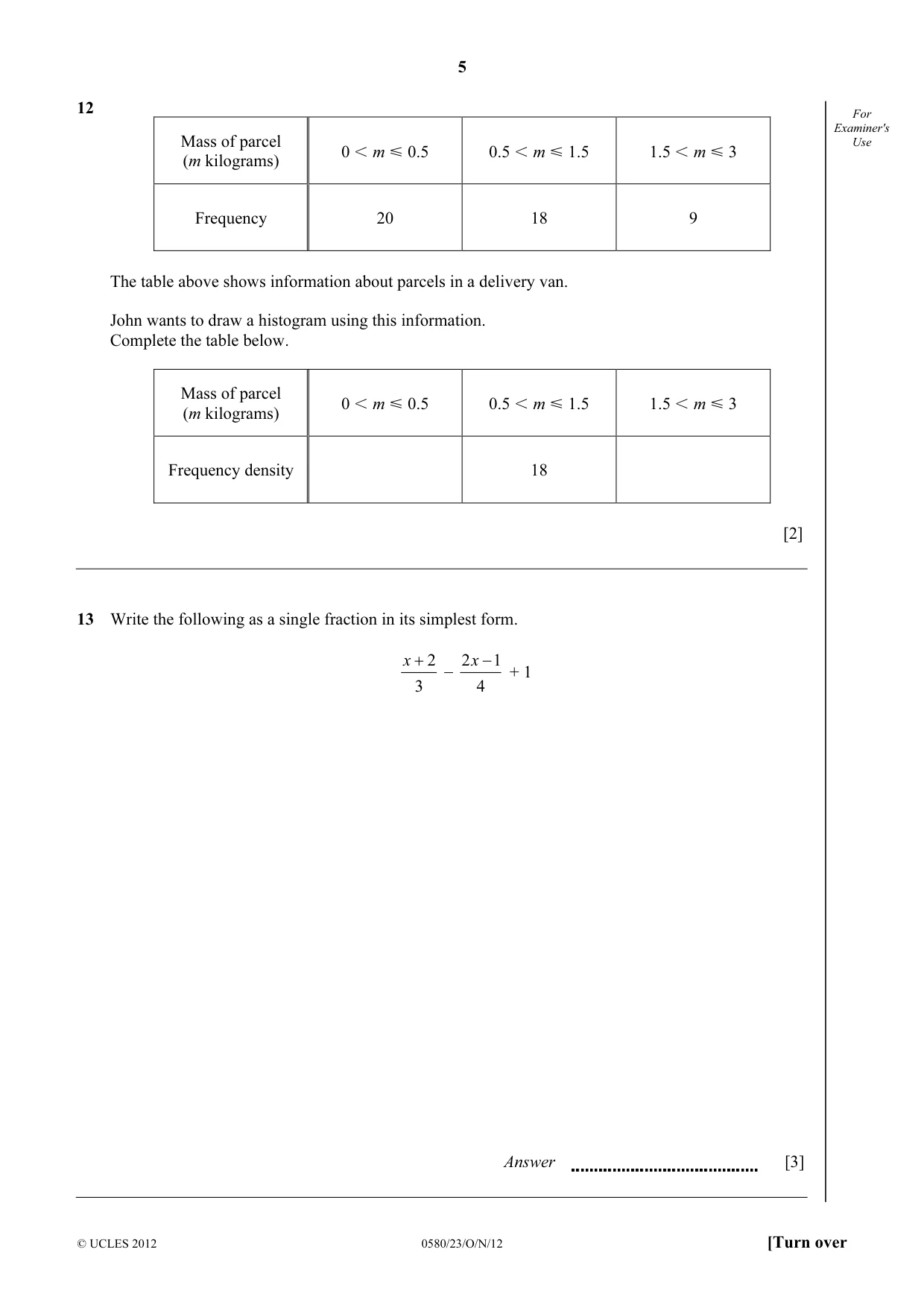 Cambridge IGCSE Mathematics 0580 2012 Oct/Nov Paper 2 · Variant 3 question paper, page 5 of 12
