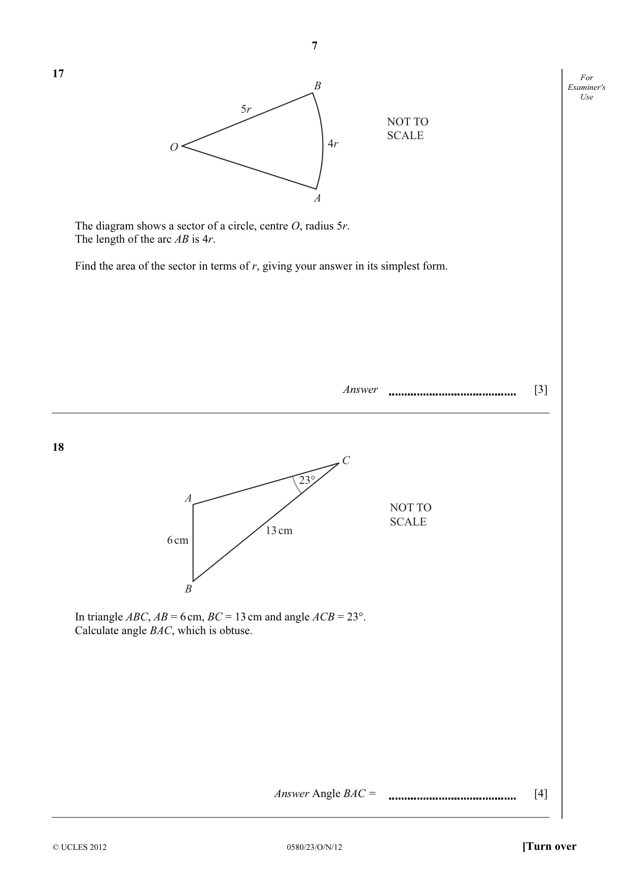 Cambridge IGCSE Mathematics 0580 2012 Oct/Nov Paper 2 · Variant 3 question paper, page 7 of 12