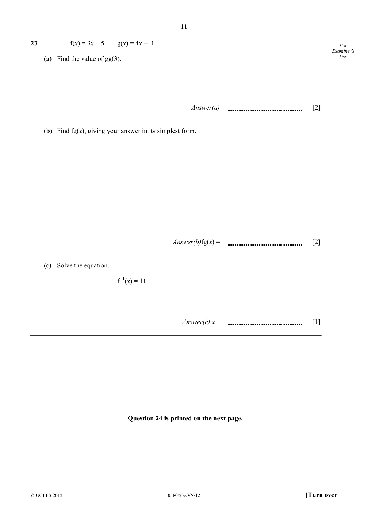 Cambridge IGCSE Mathematics 0580 2012 Oct/Nov Paper 2 · Variant 3 question paper, page 11 of 12