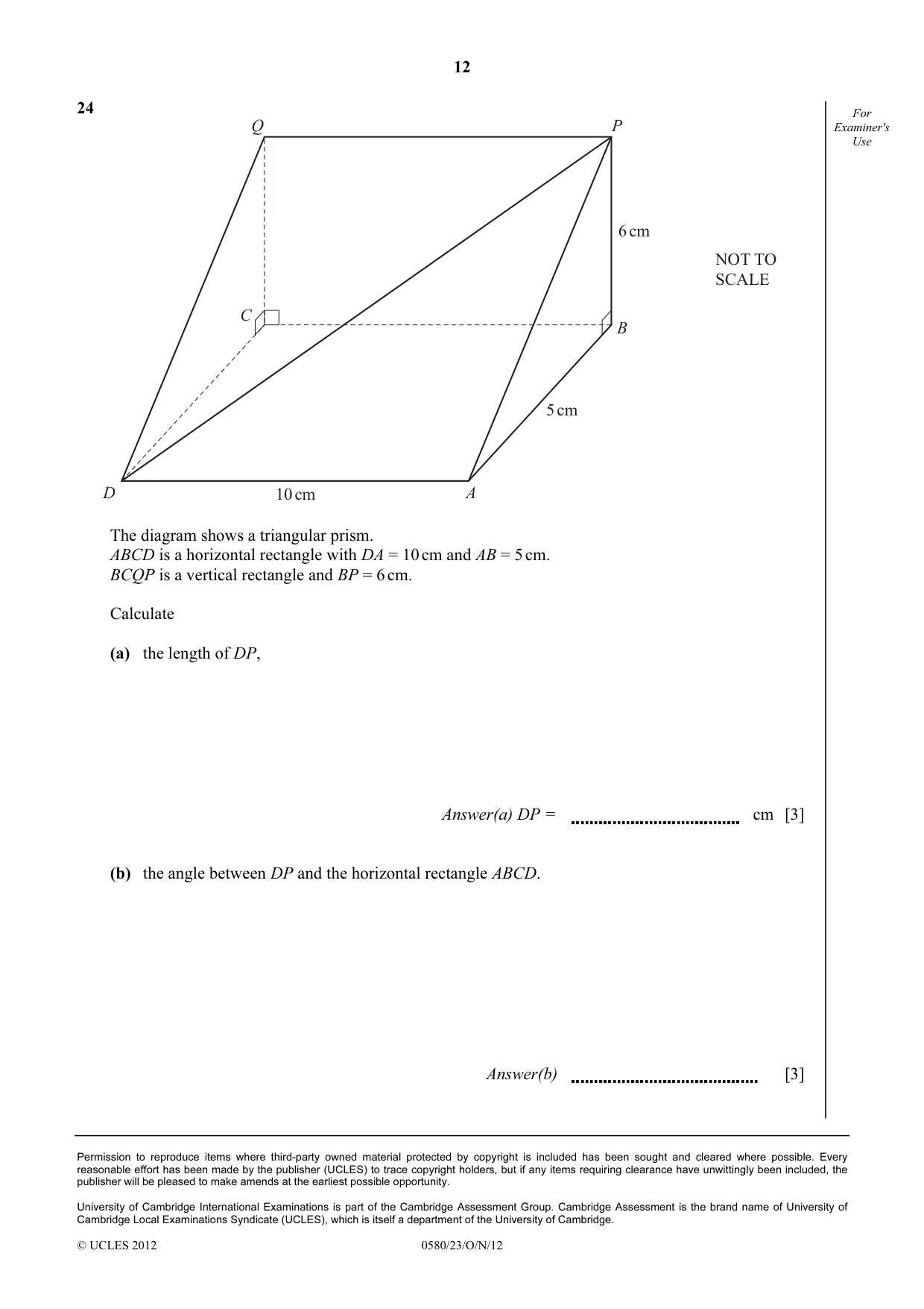Cambridge IGCSE Mathematics 0580 2012 Oct/Nov Paper 2 · Variant 3 question paper, page 12 of 12
