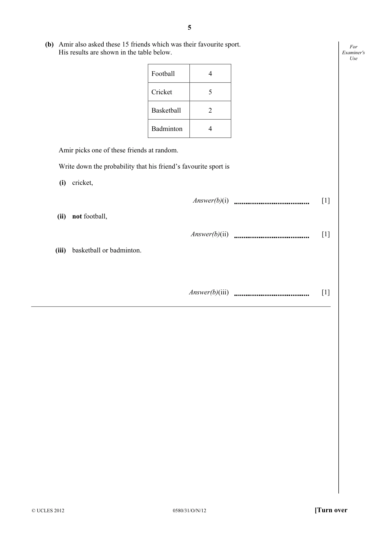 Cambridge IGCSE Mathematics 0580 2012 Oct/Nov Paper 3 · Variant 1 question paper, page 5 of 16