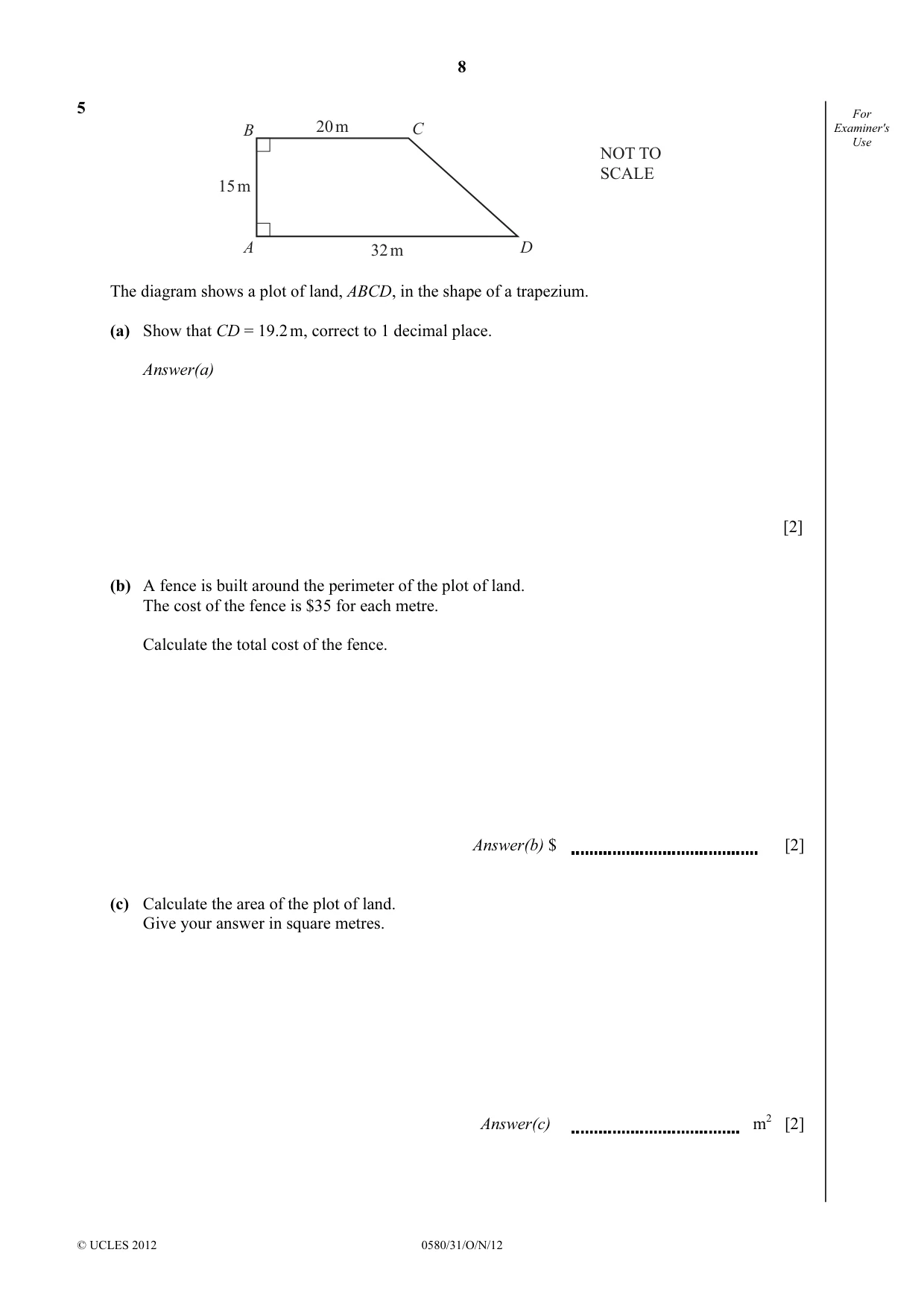 Cambridge IGCSE Mathematics 0580 2012 Oct/Nov Paper 3 · Variant 1 question paper, page 8 of 16