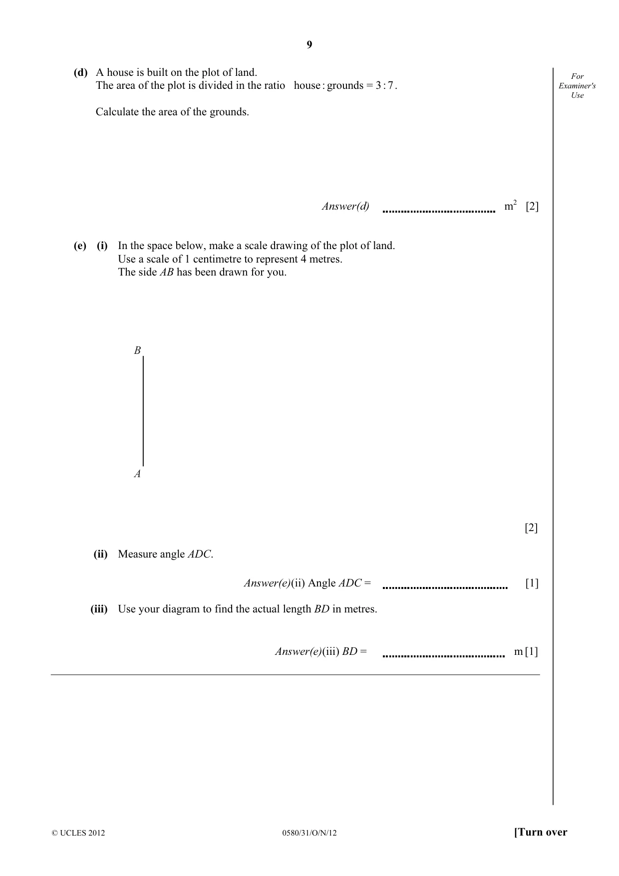 Cambridge IGCSE Mathematics 0580 2012 Oct/Nov Paper 3 · Variant 1 question paper, page 9 of 16