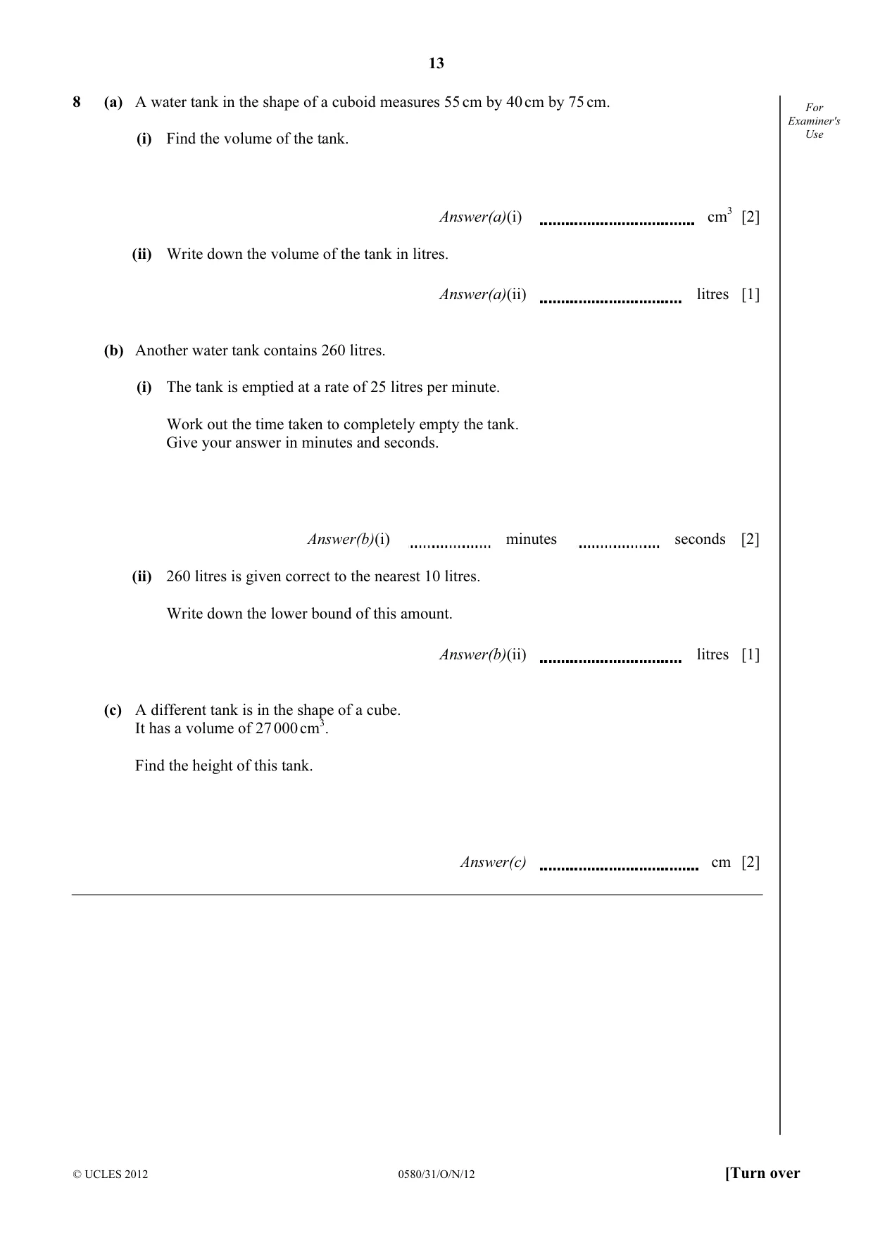 Cambridge IGCSE Mathematics 0580 2012 Oct/Nov Paper 3 · Variant 1 question paper, page 13 of 16