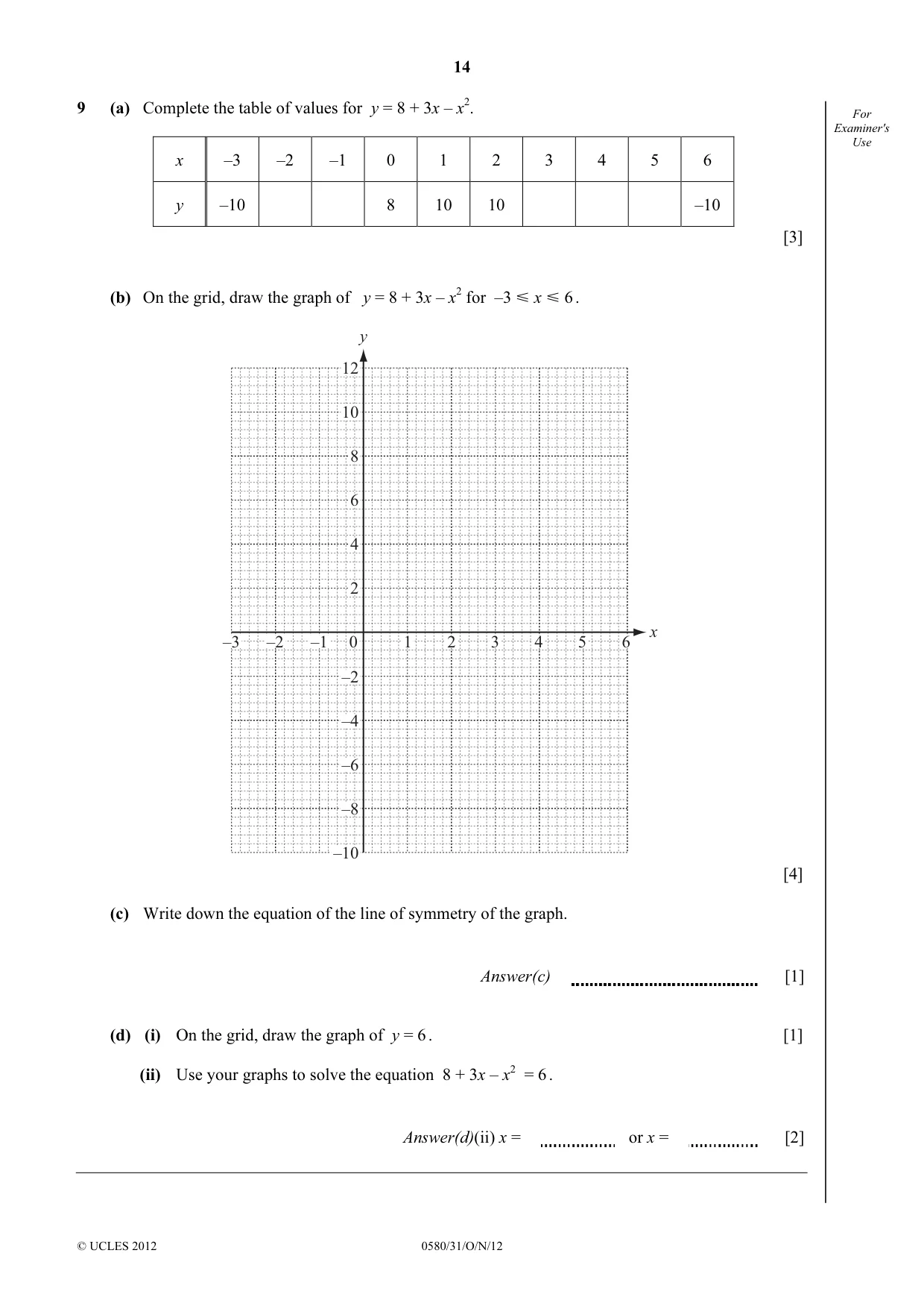 Cambridge IGCSE Mathematics 0580 2012 Oct/Nov Paper 3 · Variant 1 question paper, page 14 of 16