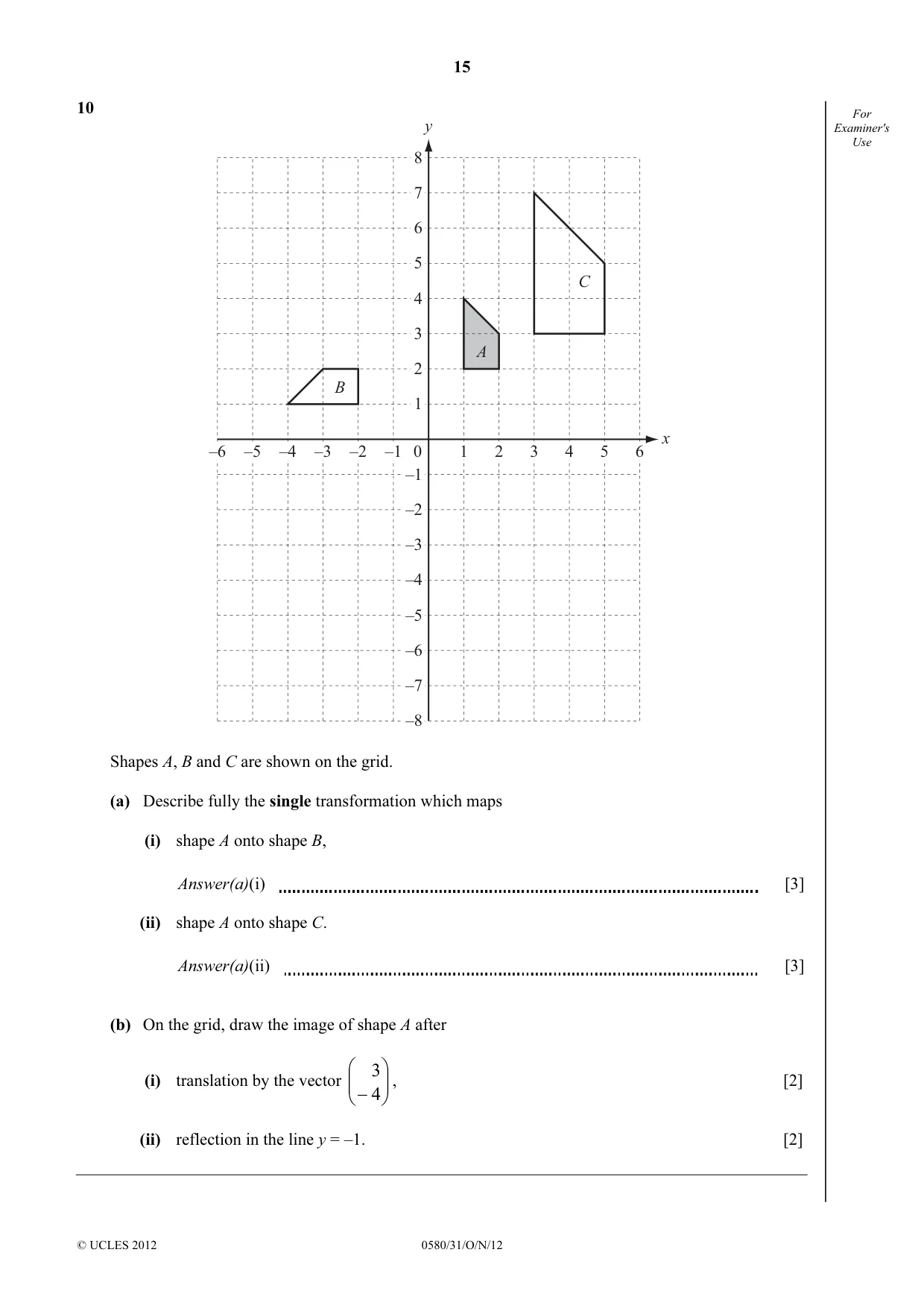 Cambridge IGCSE Mathematics 0580 2012 Oct/Nov Paper 3 · Variant 1 question paper, page 15 of 16