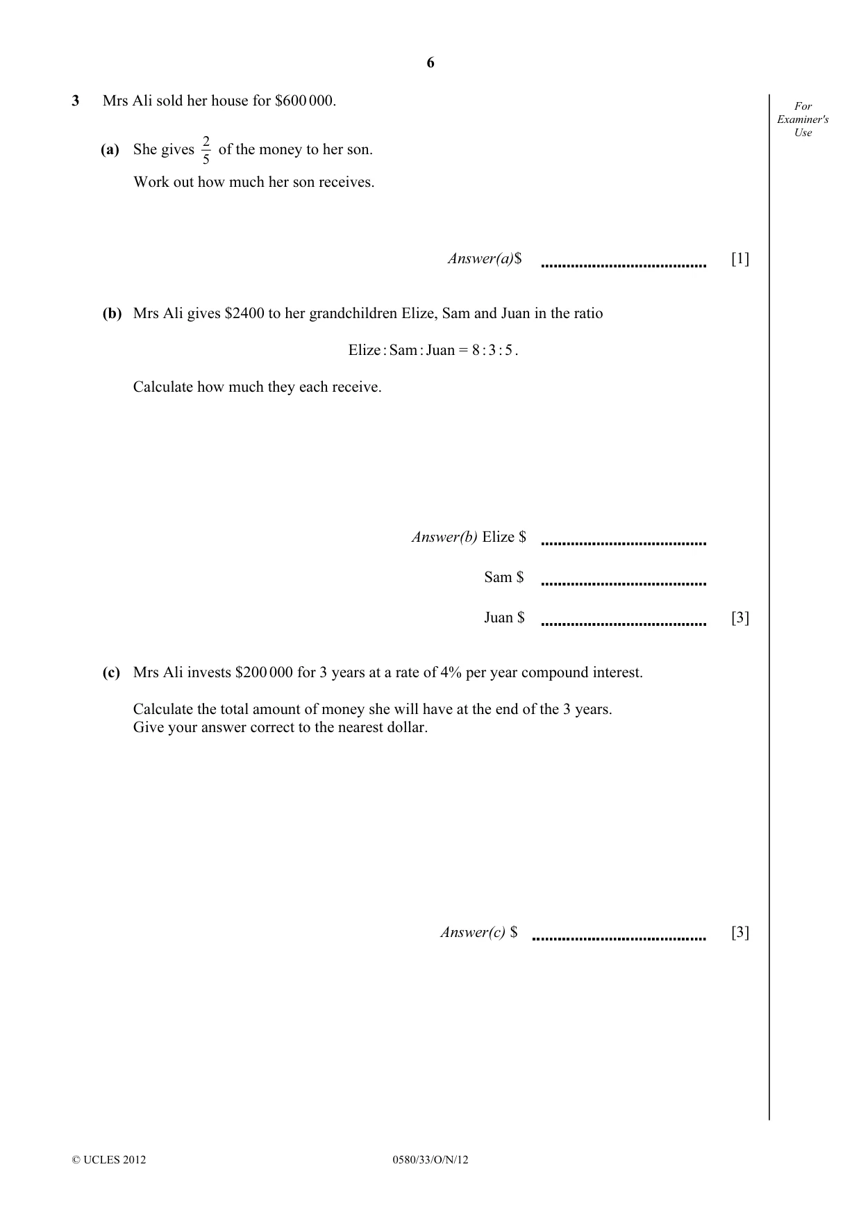 Cambridge IGCSE Mathematics 0580 2012 Oct/Nov Paper 3 · Variant 3 question paper, page 6 of 16