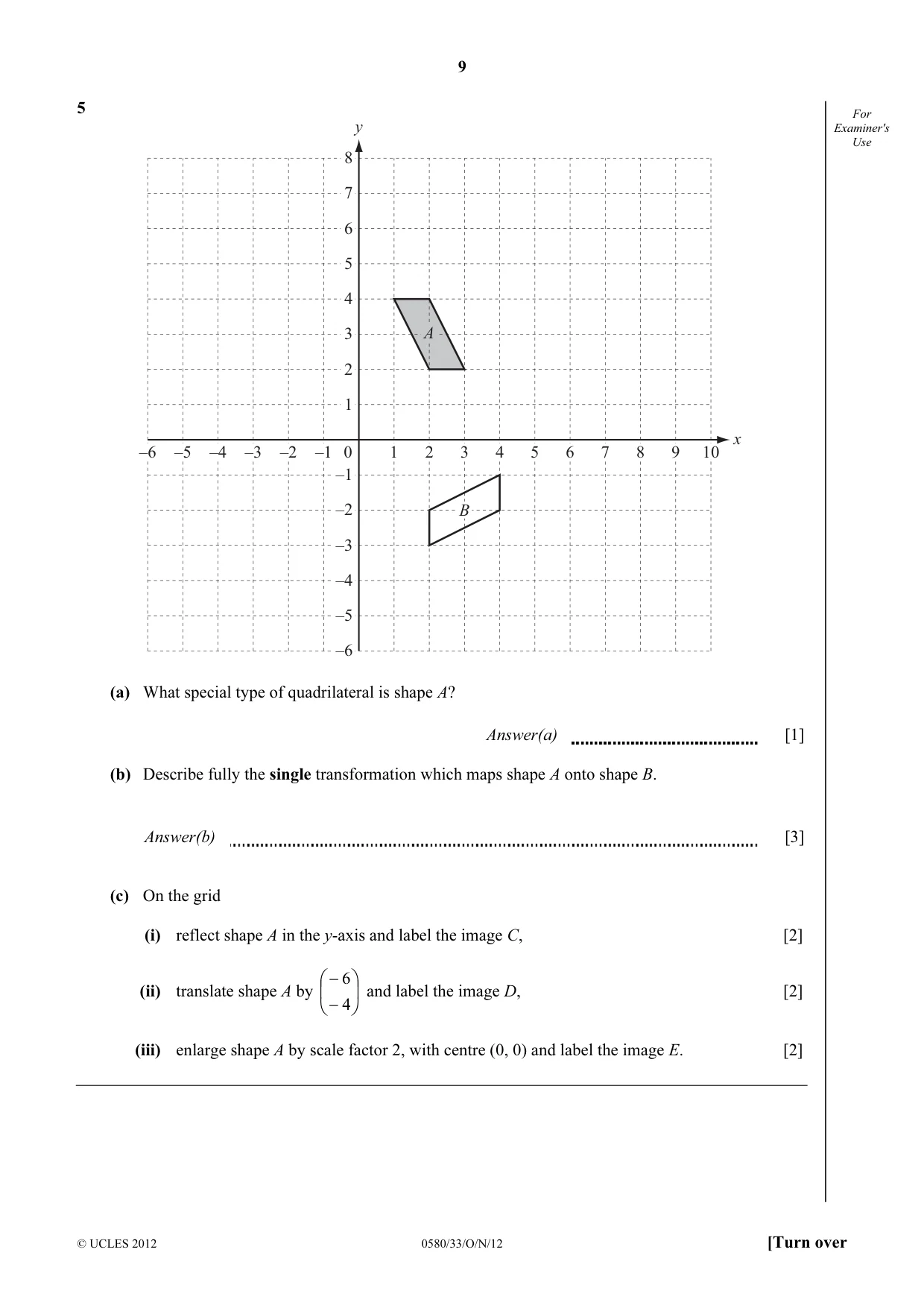 Cambridge IGCSE Mathematics 0580 2012 Oct/Nov Paper 3 · Variant 3 question paper, page 9 of 16