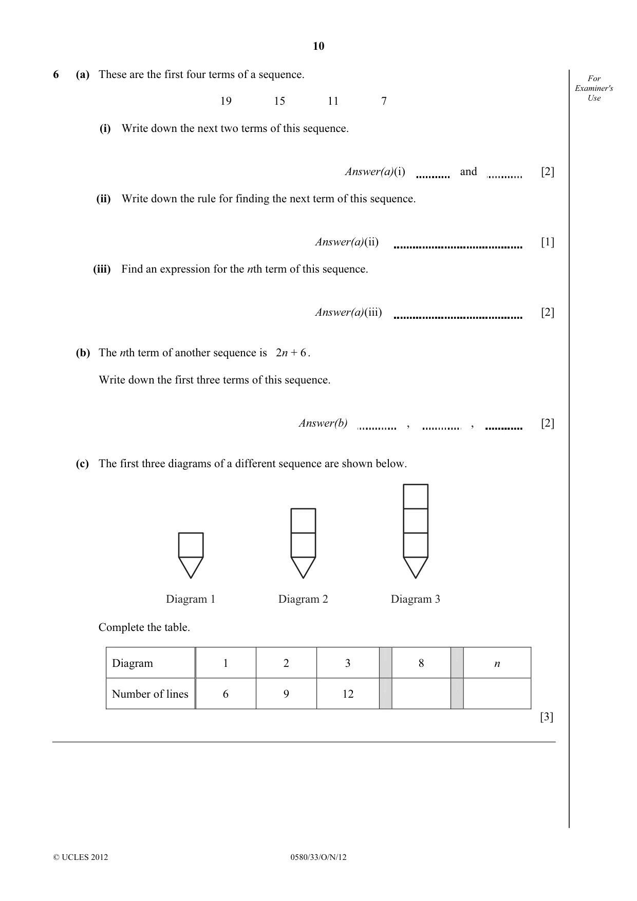 Cambridge IGCSE Mathematics 0580 2012 Oct/Nov Paper 3 · Variant 3 question paper, page 10 of 16