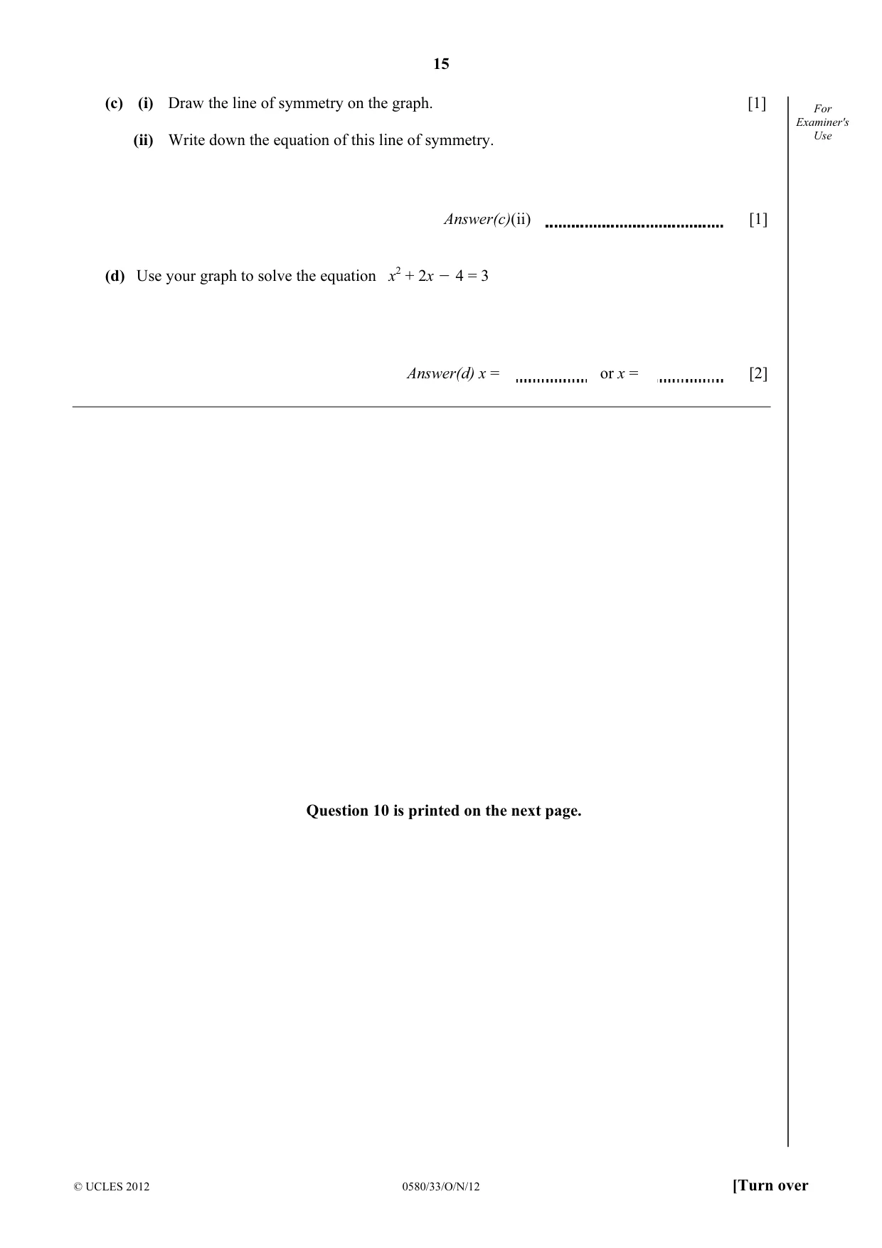Cambridge IGCSE Mathematics 0580 2012 Oct/Nov Paper 3 · Variant 3 question paper, page 15 of 16