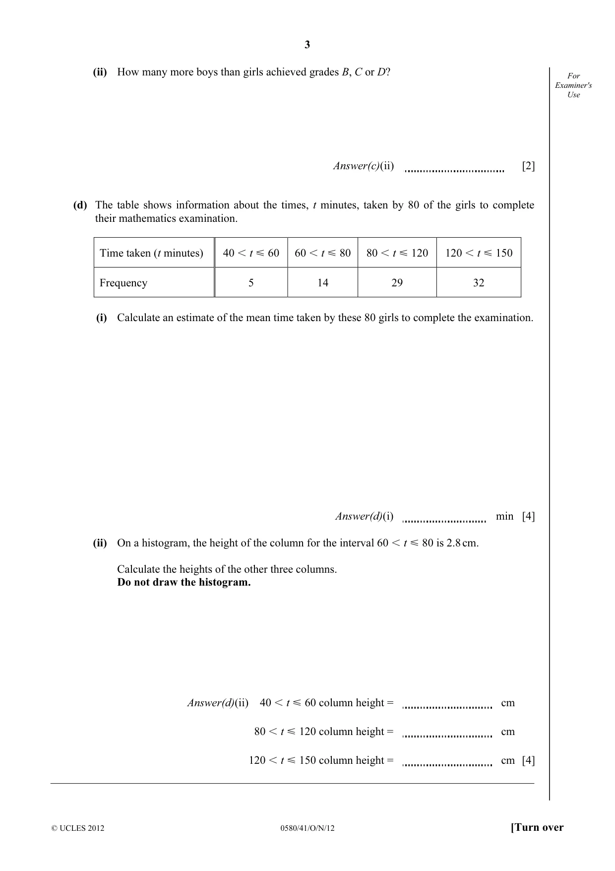 Cambridge IGCSE Mathematics 0580 2012 Oct/Nov Paper 4 · Variant 1 question paper, page 3 of 16
