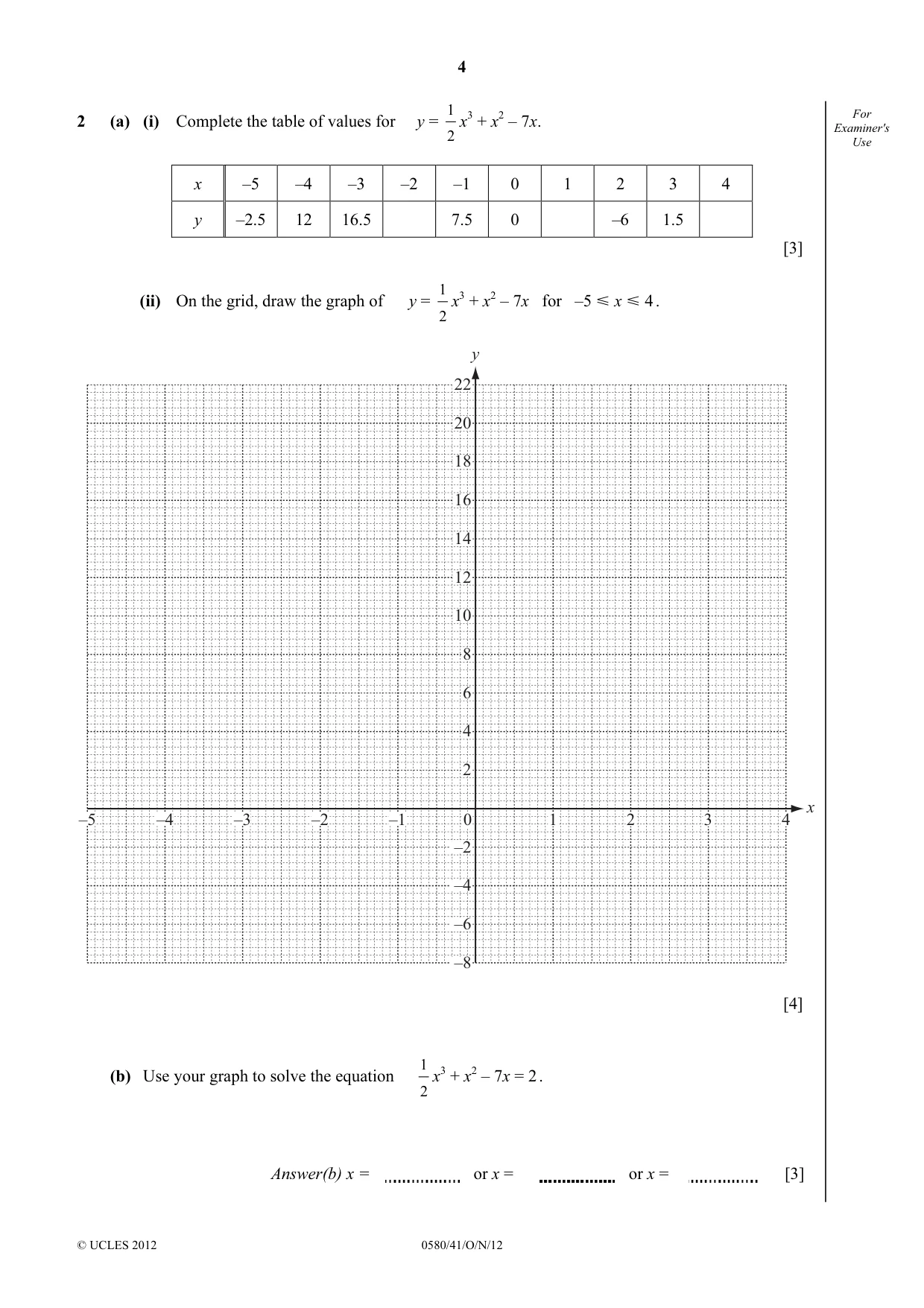 Cambridge IGCSE Mathematics 0580 2012 Oct/Nov Paper 4 · Variant 1 question paper, page 4 of 16