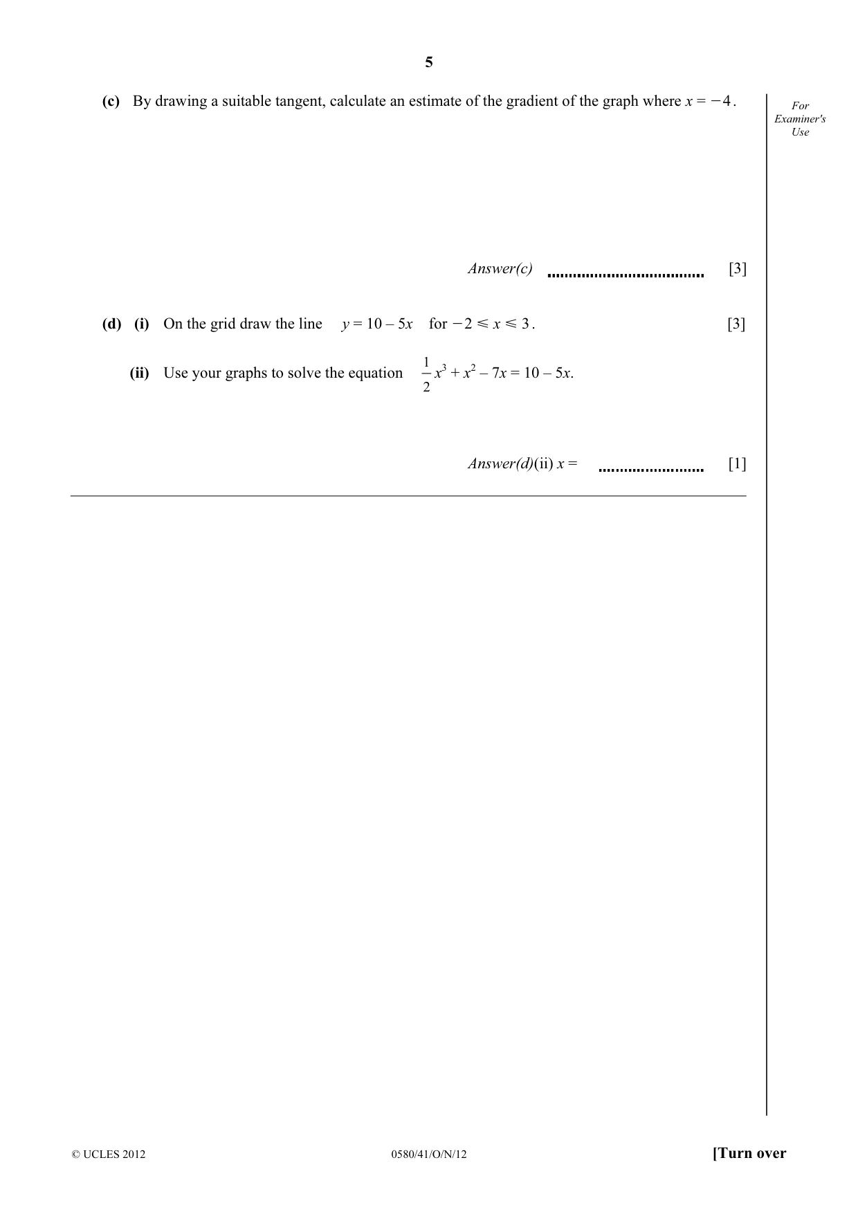 Cambridge IGCSE Mathematics 0580 2012 Oct/Nov Paper 4 · Variant 1 question paper, page 5 of 16