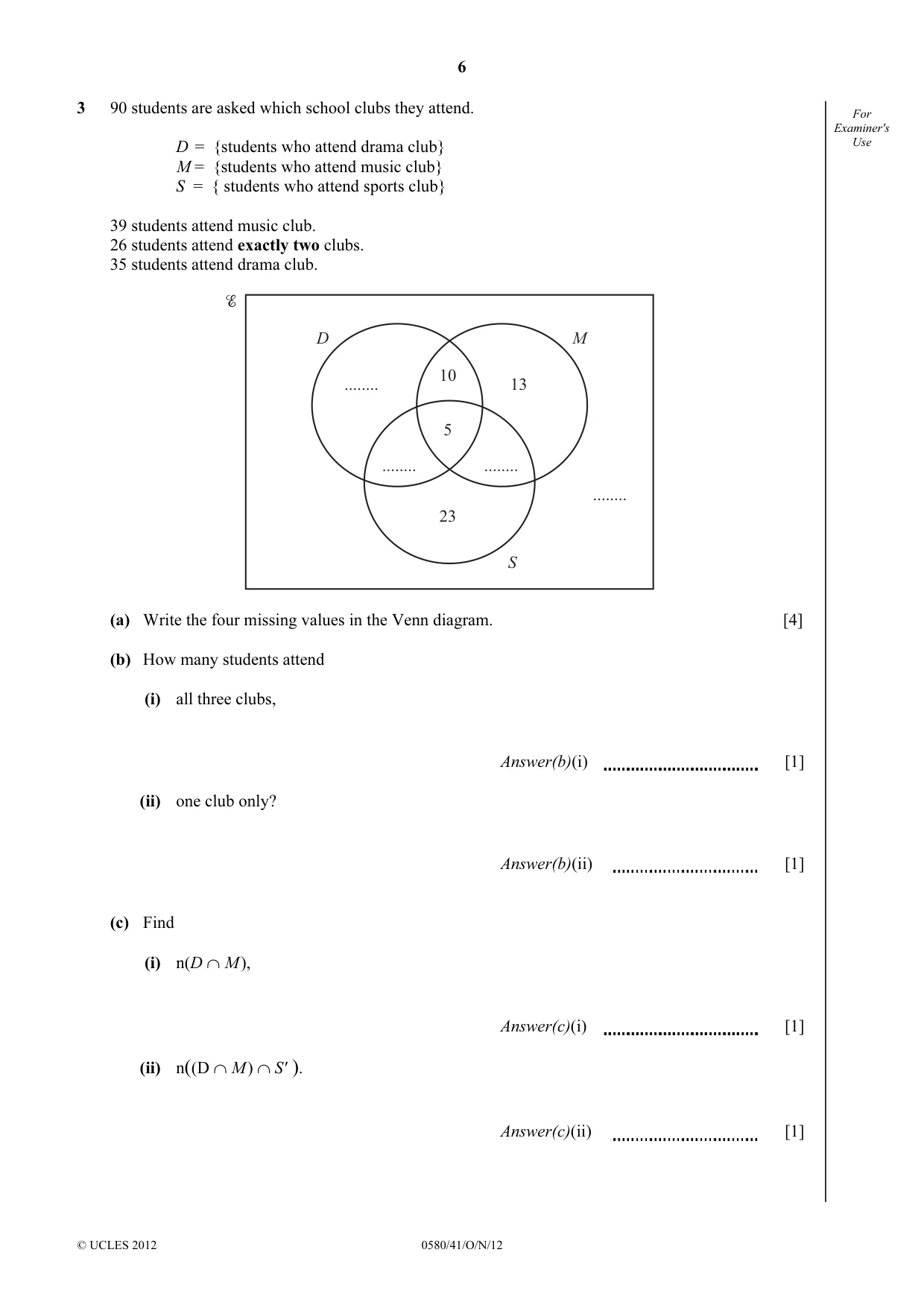 Cambridge IGCSE Mathematics 0580 2012 Oct/Nov Paper 4 · Variant 1 question paper, page 6 of 16