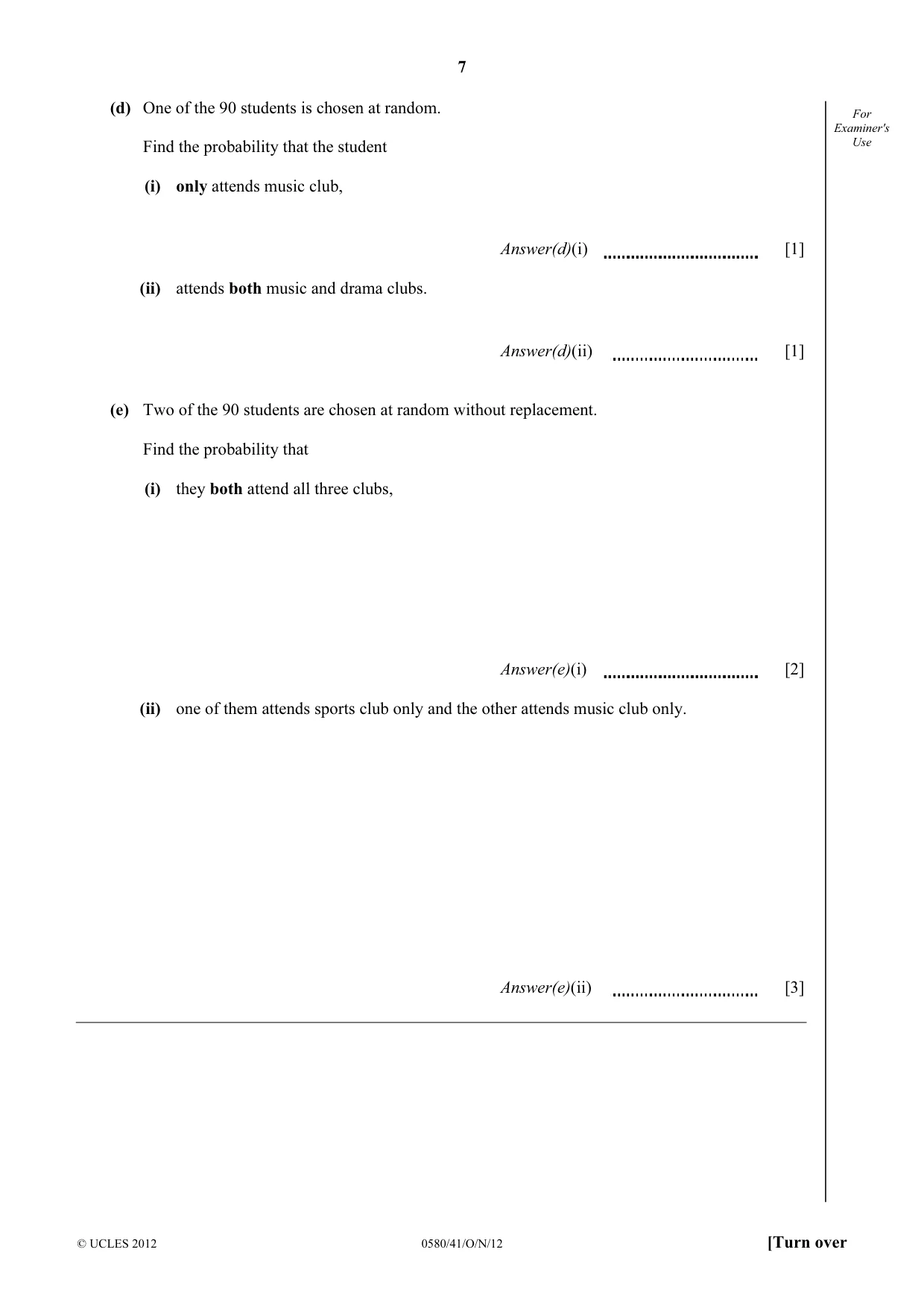 Cambridge IGCSE Mathematics 0580 2012 Oct/Nov Paper 4 · Variant 1 question paper, page 7 of 16