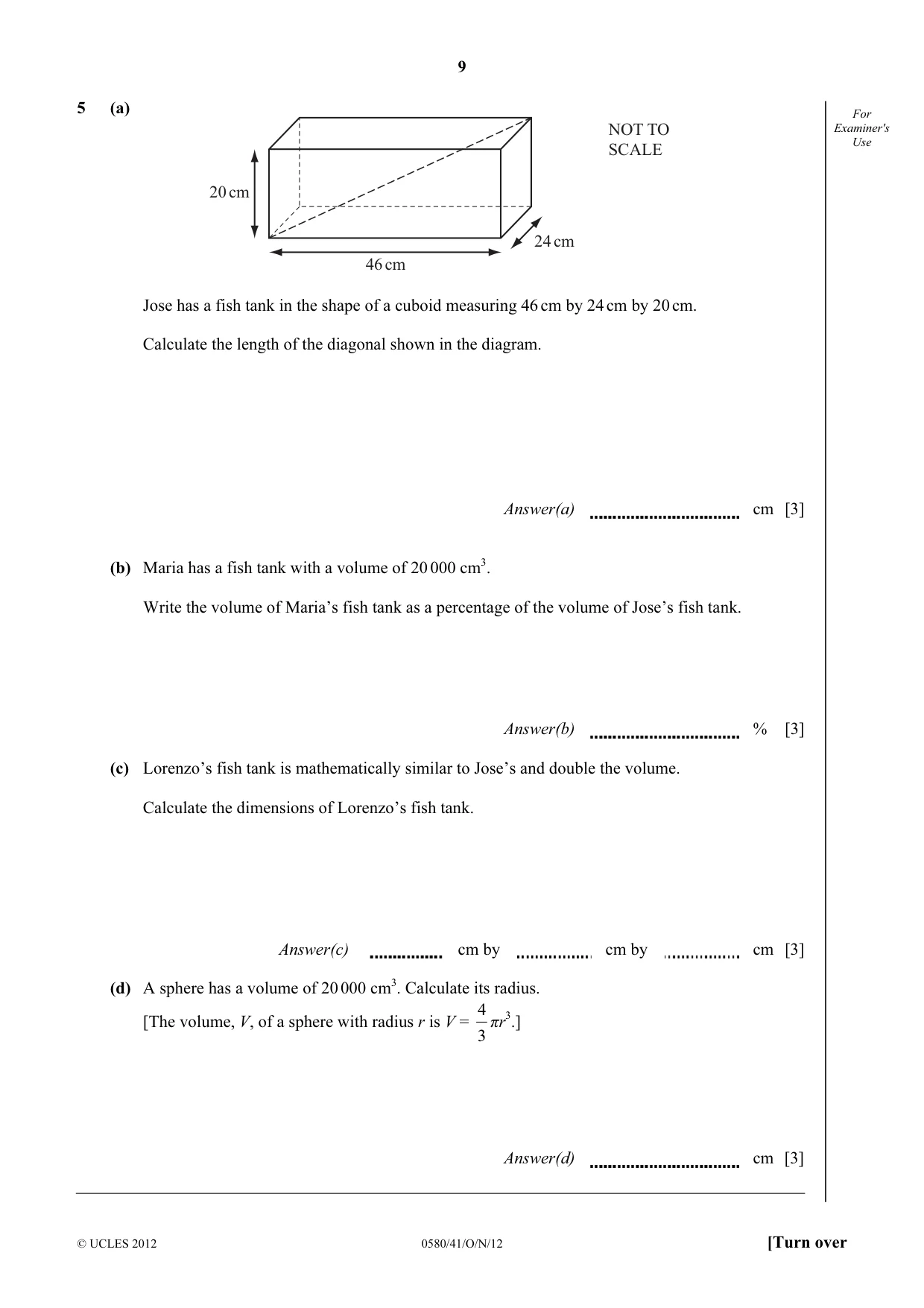 Cambridge IGCSE Mathematics 0580 2012 Oct/Nov Paper 4 · Variant 1 question paper, page 9 of 16