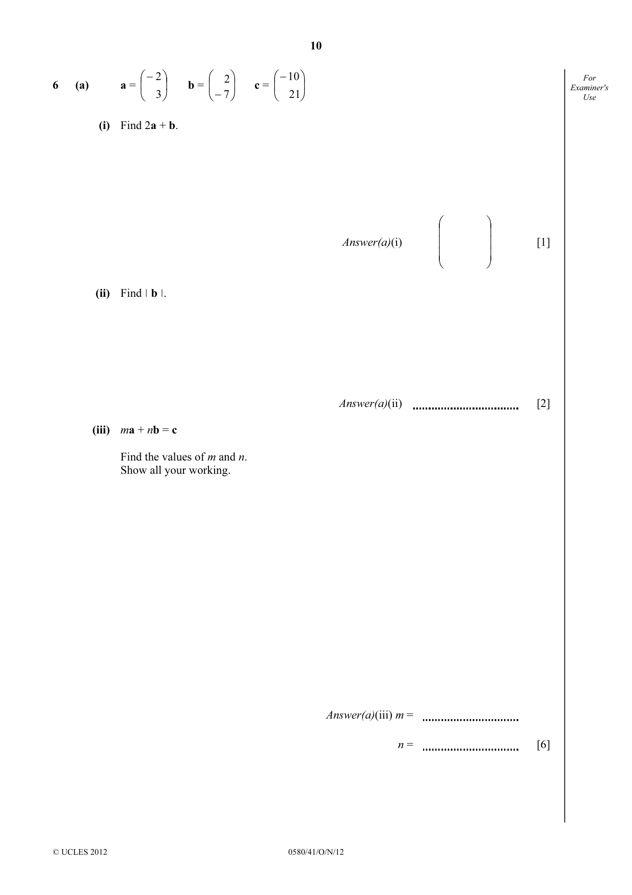 Cambridge IGCSE Mathematics 0580 2012 Oct/Nov Paper 4 · Variant 1 question paper, page 10 of 16
