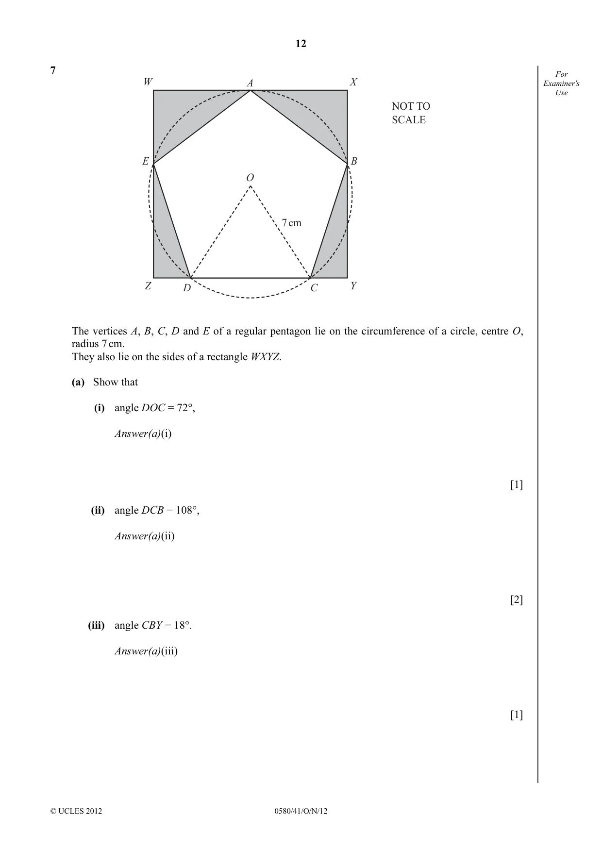 Cambridge IGCSE Mathematics 0580 2012 Oct/Nov Paper 4 · Variant 1 question paper, page 12 of 16